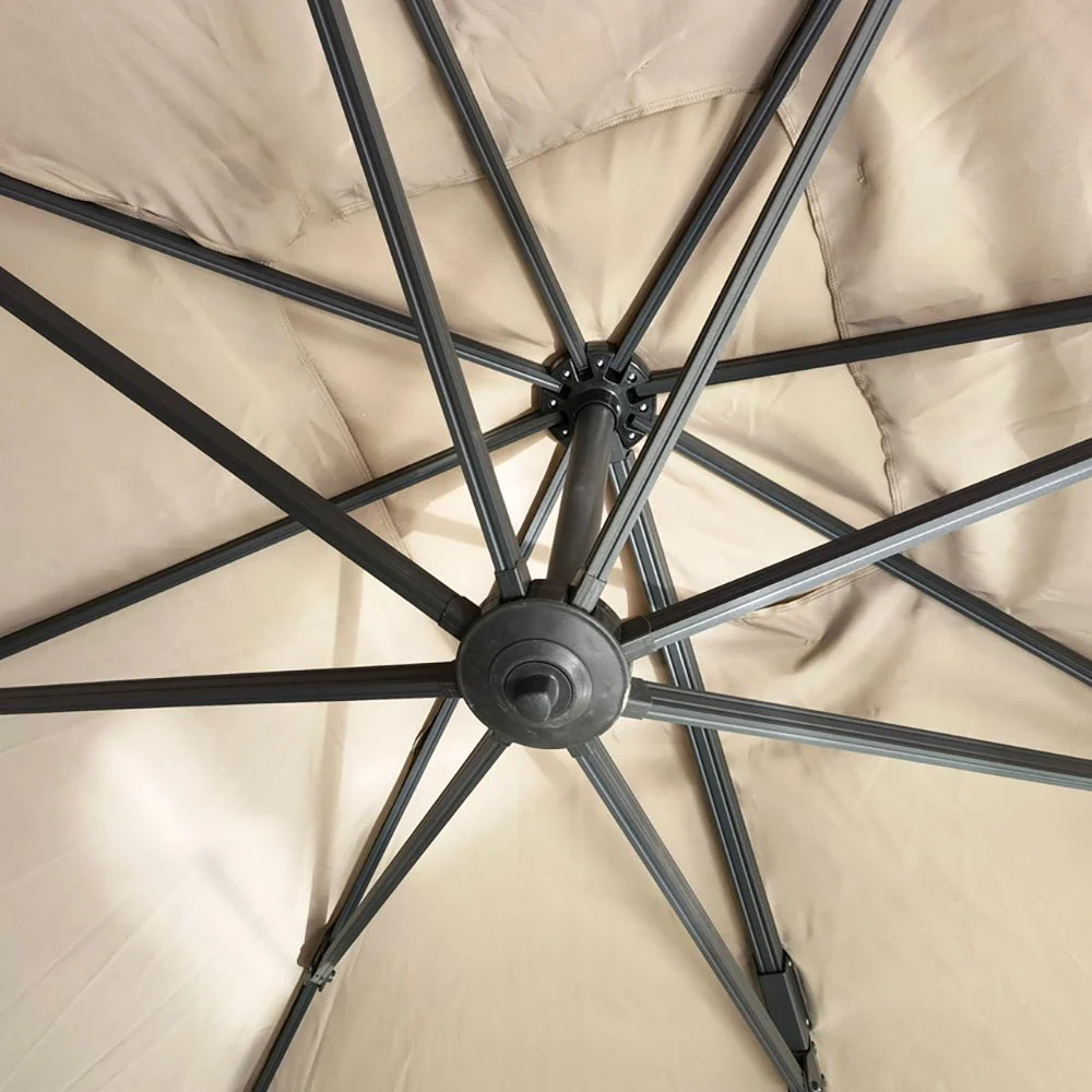 300cm Large Square 360° Aluminium Roma Cantilever Garden Hanging Parasol, Beige - Image 7