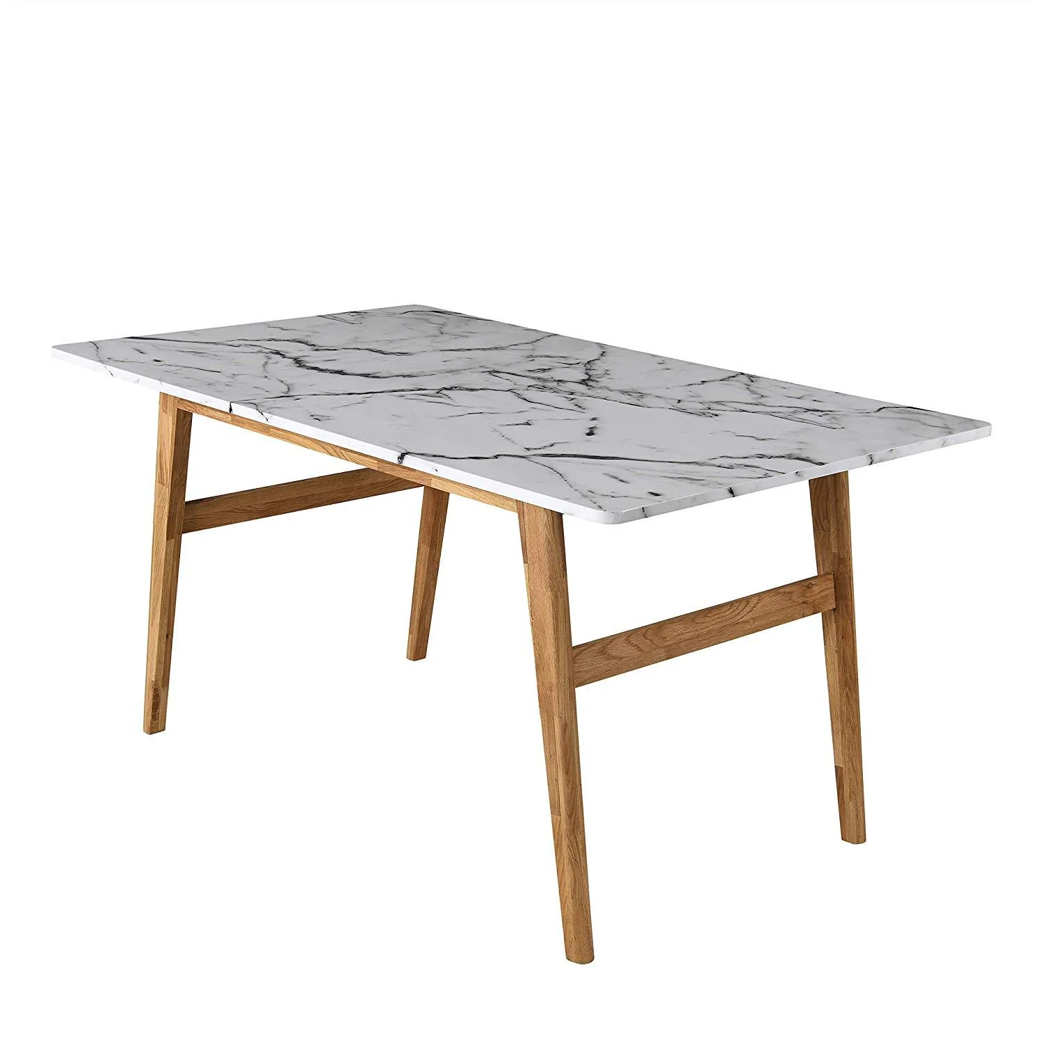 ASCONA White Marble Effect 6-Seater Dining Table with Solid Oak Legs - Image 3