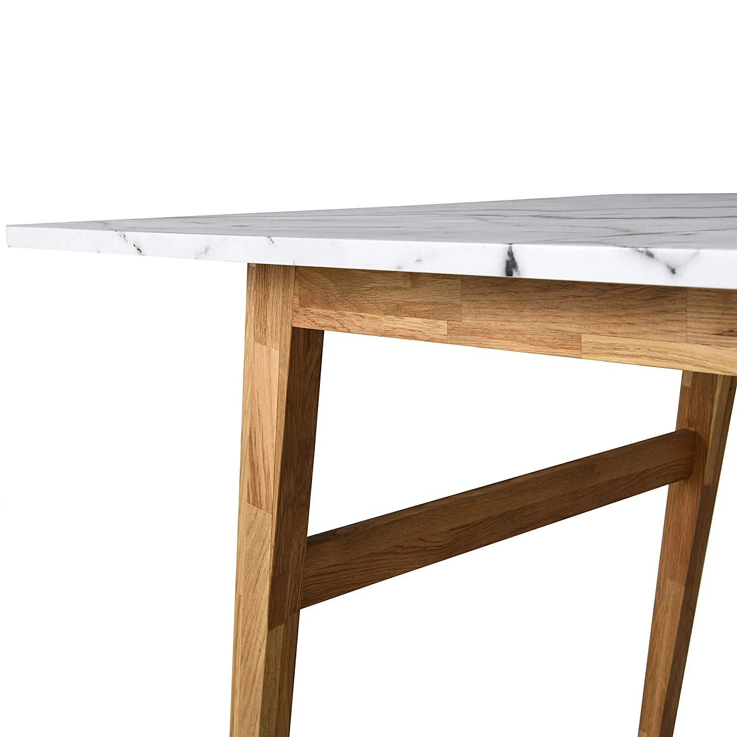 ASCONA White Marble Effect 6-Seater Dining Table with Solid Oak Legs - Image 6