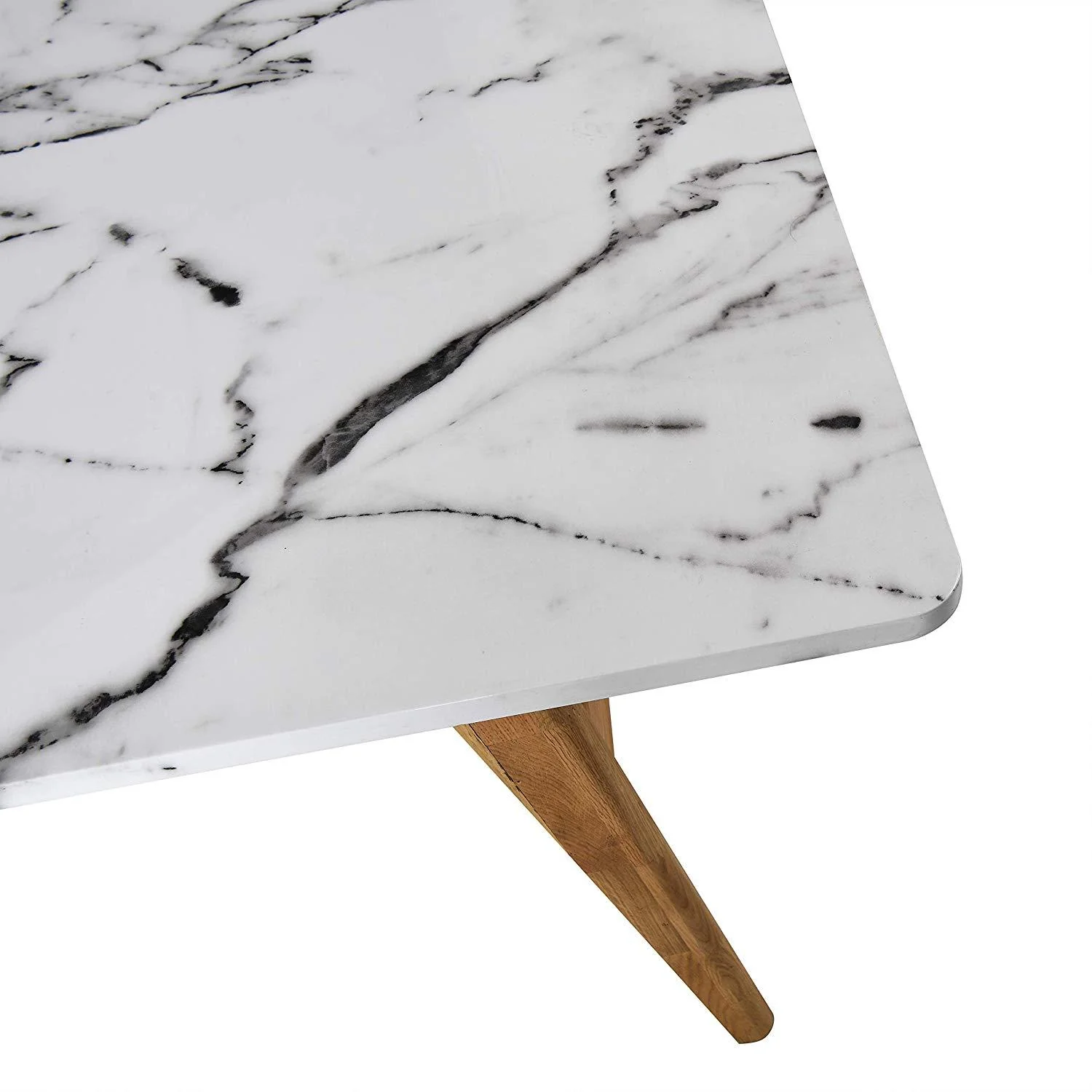 ASCONA White Marble Effect 6-Seater Dining Table with Solid Oak Legs - Image 7