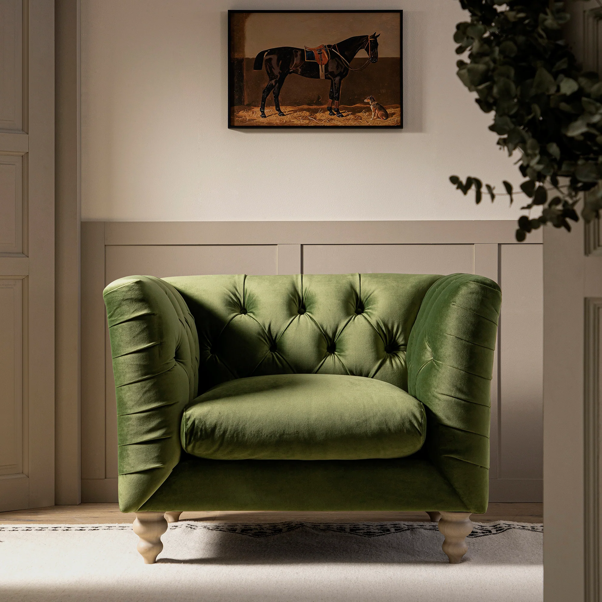 Ashby Chesterfield Armchair, Fern Green Velvet - Image 3