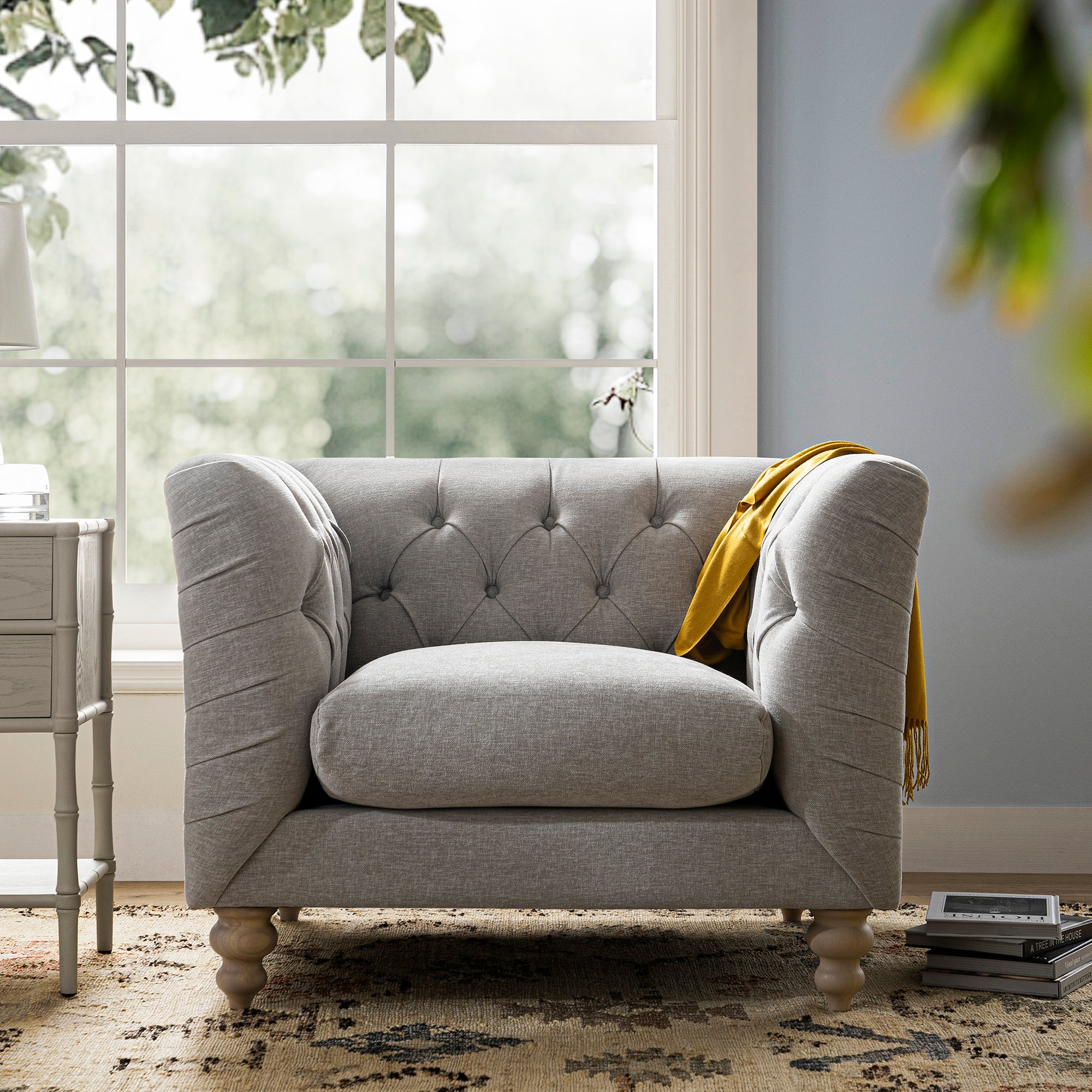 Ashby Chesterfield Armchair, Mist Grey Chenille - Image 3