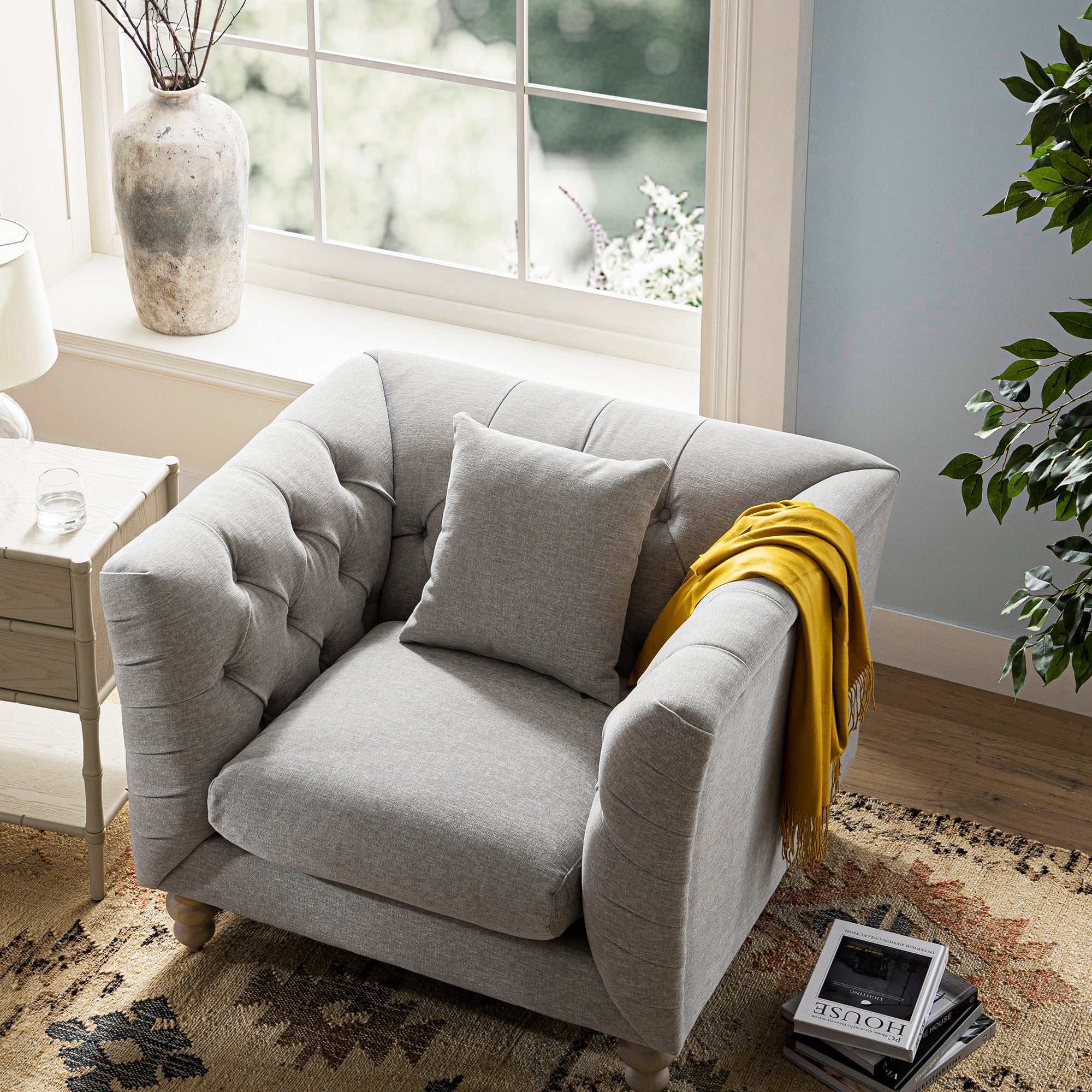 Ashby Chesterfield Armchair, Mist Grey Chenille - Image 4