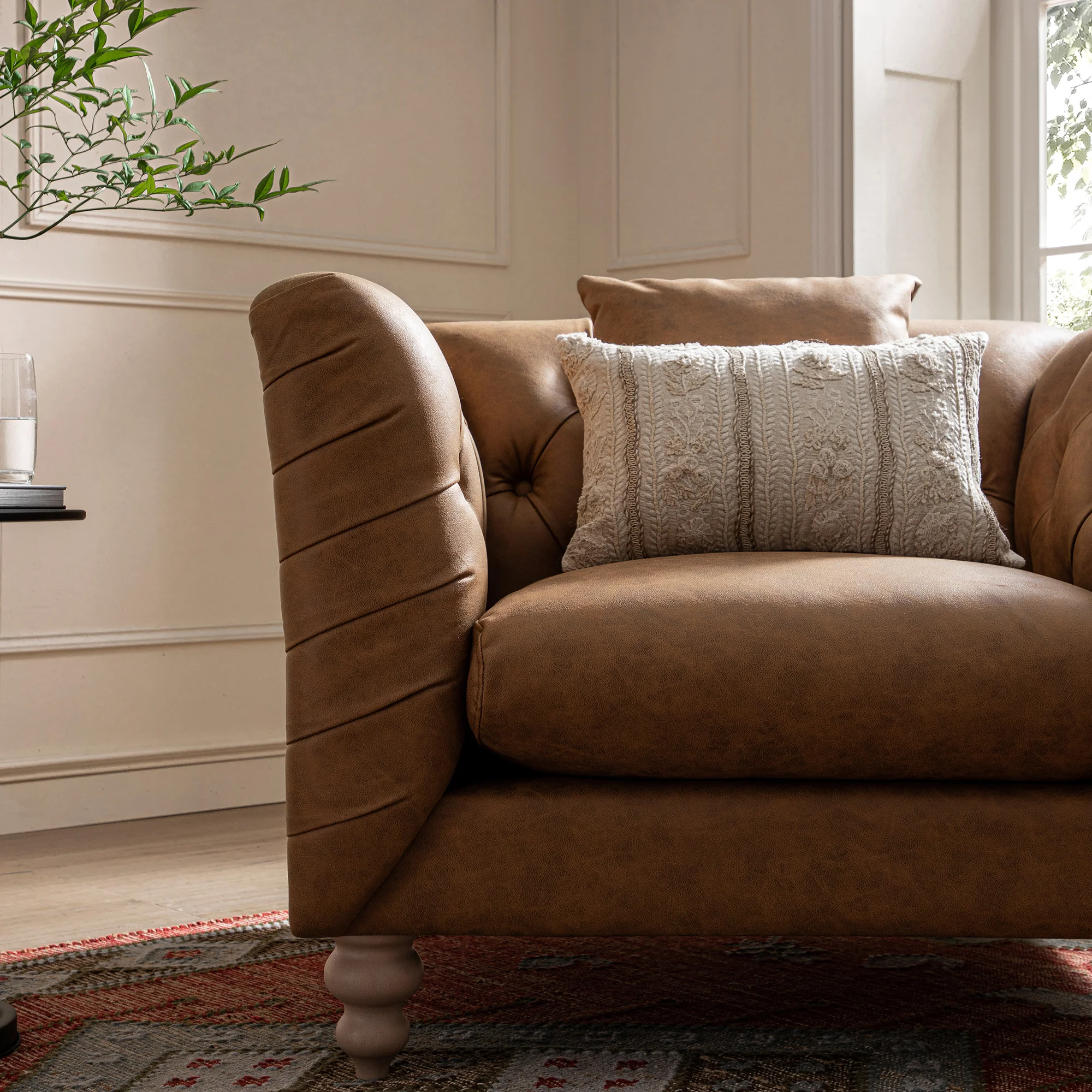 Ashby Chesterfield Armchair, Tan Faux Leather - Image 4