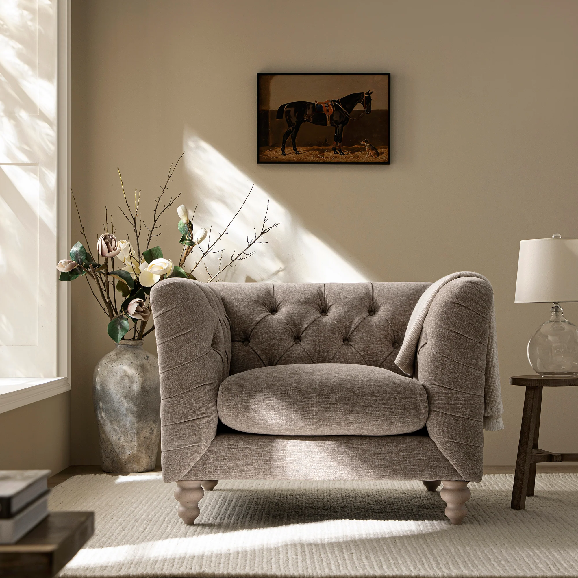 Ashby Chesterfield Armchair, Taupe Chenille - Image 3