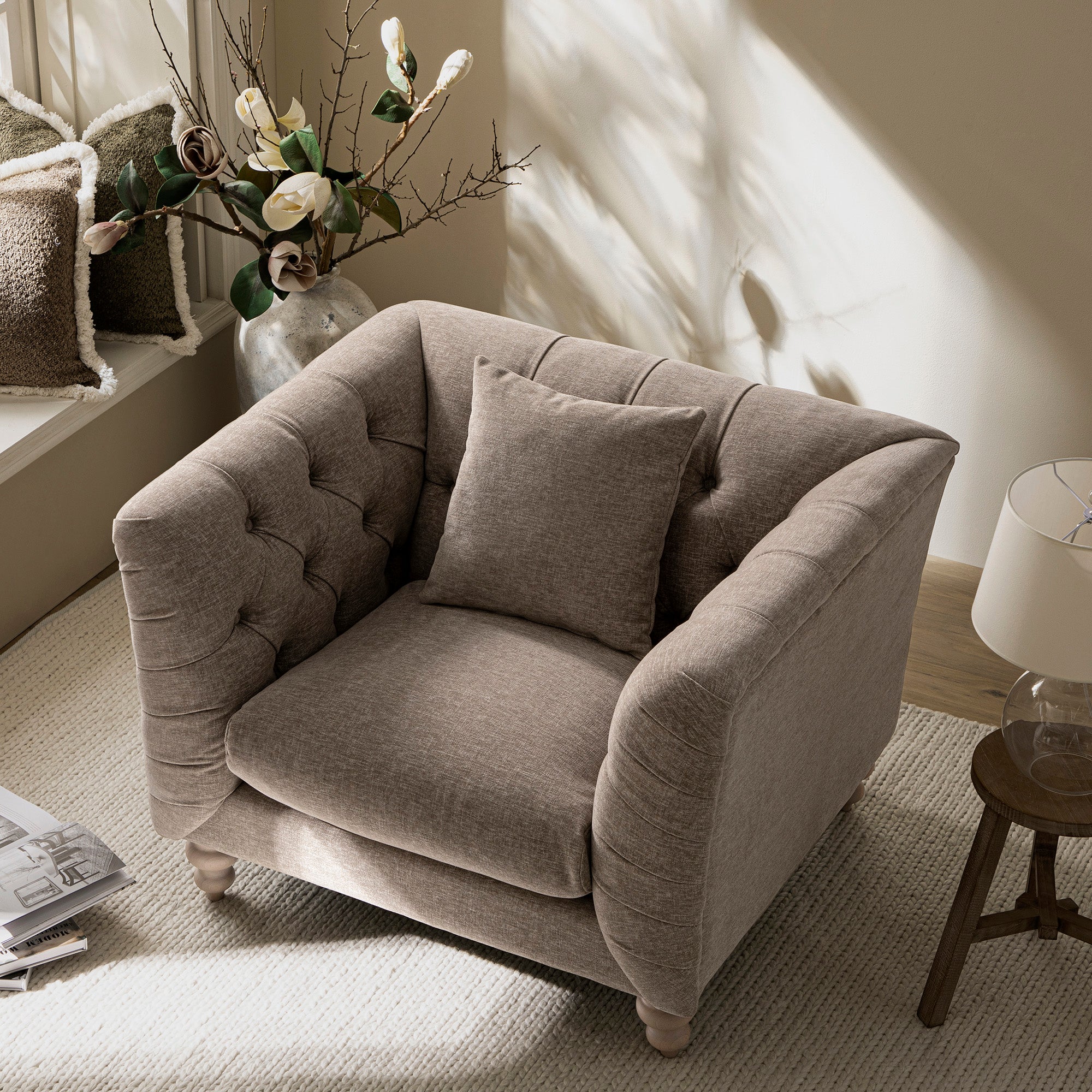 Ashby Chesterfield Armchair, Taupe Chenille - Image 4