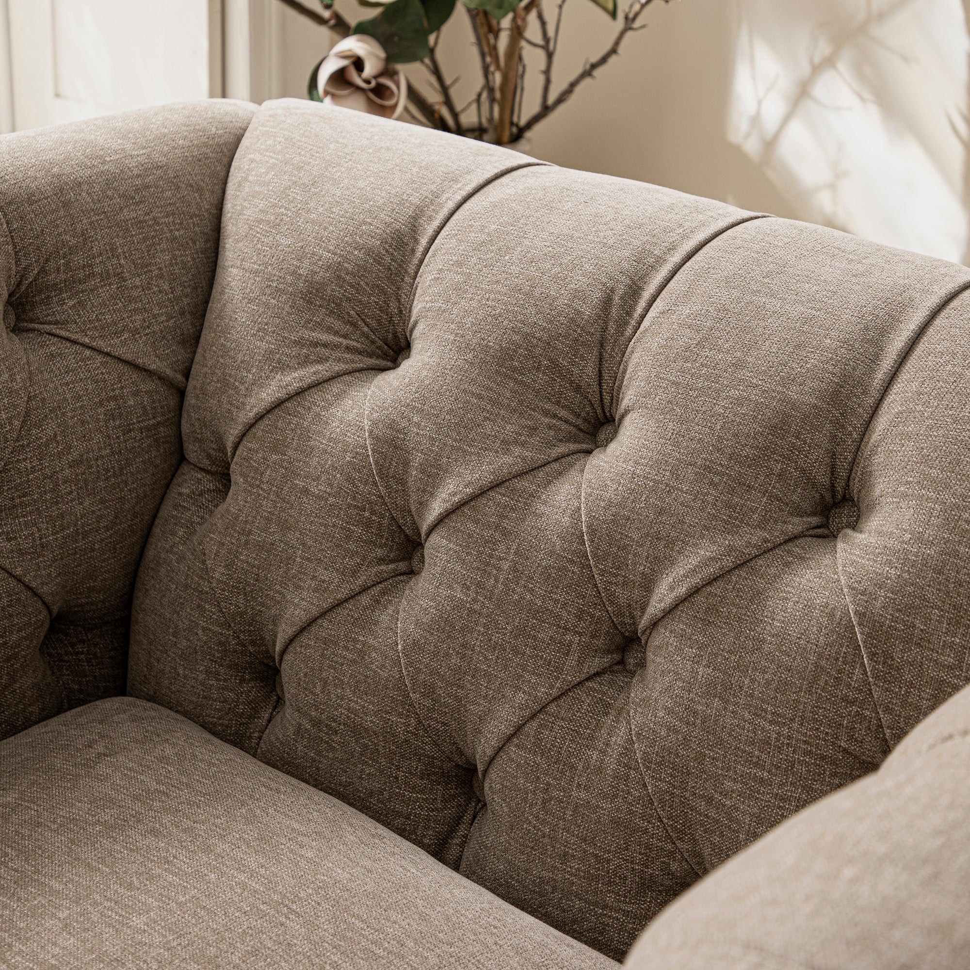 Ashby Chesterfield Armchair, Taupe Chenille - Image 7