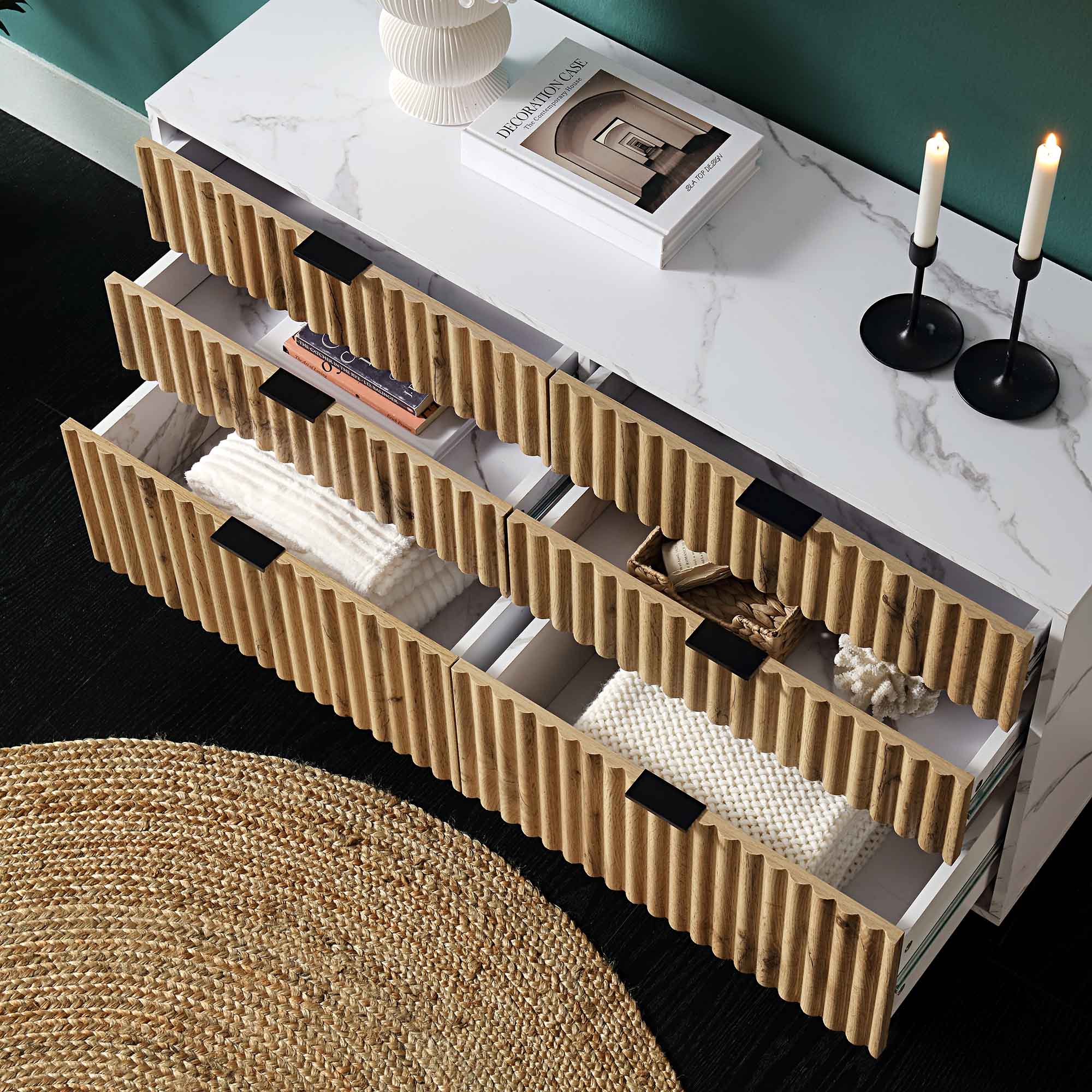 Aspen Oak and Marble Effect 6-Drawer Chest of Drawers - Image 4