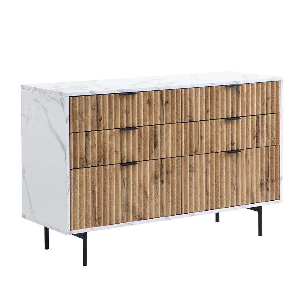 Aspen Oak and Marble Effect 6-Drawer Chest of Drawers - Image 7