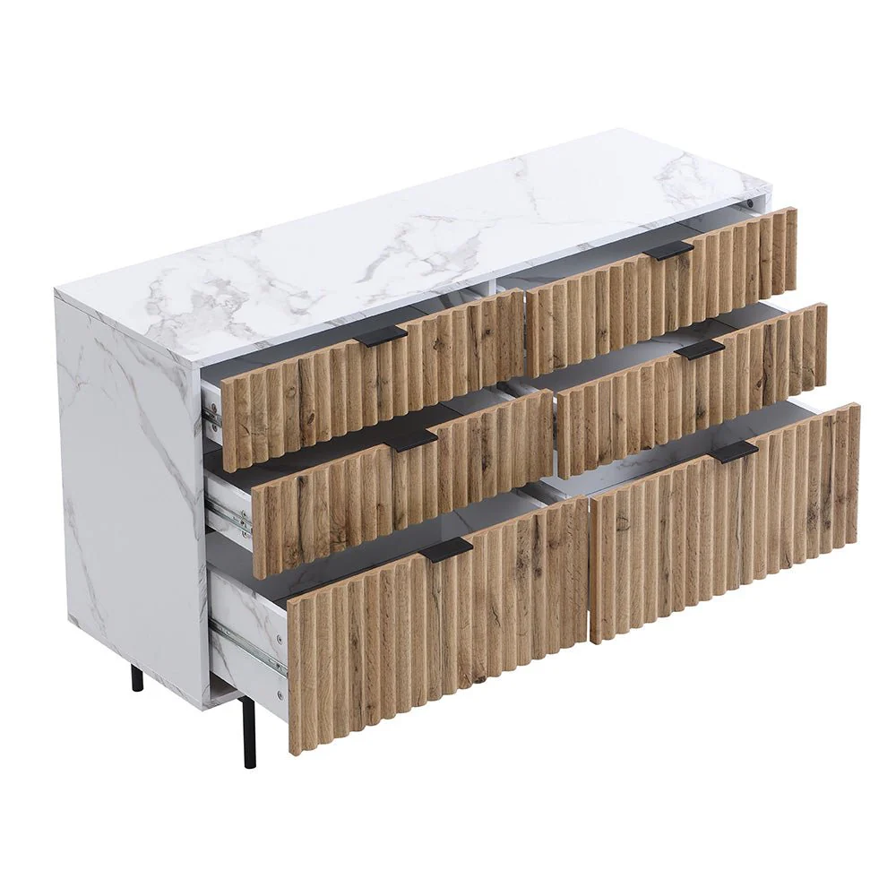 Aspen Oak and Marble Effect 6-Drawer Chest of Drawers - Image 9