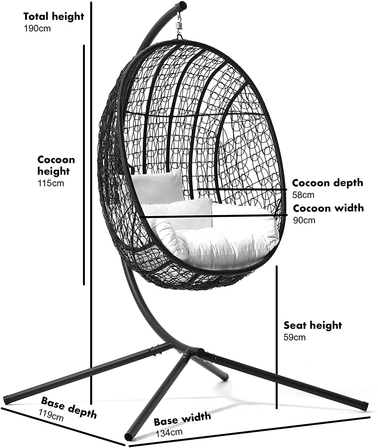 Azura Black Patio Hanging Egg Chair - Image 7