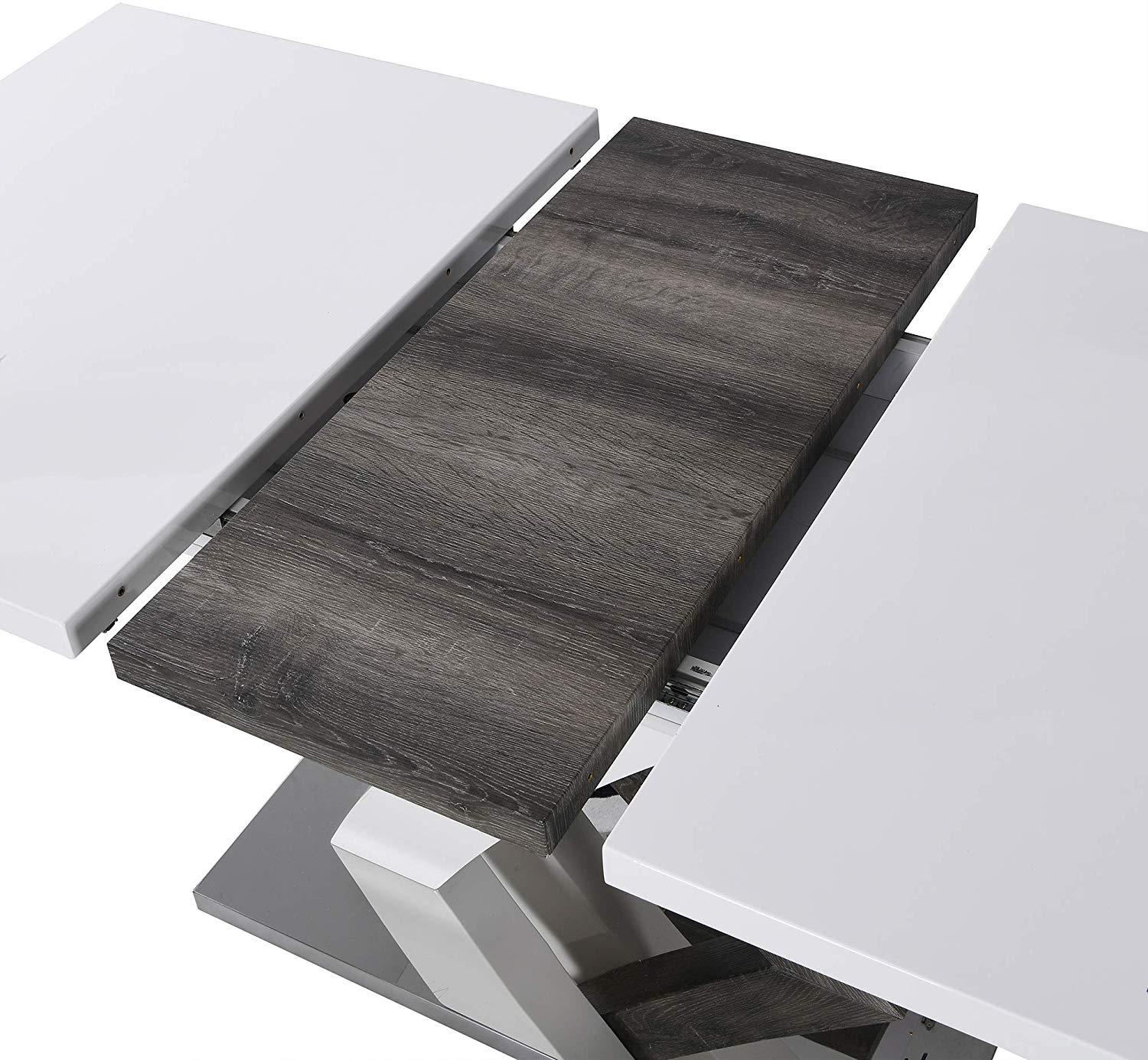 BASEL High Gloss White Extendable Dining Table 6 to 8-Seater with Stainless Steel Base - Image 6