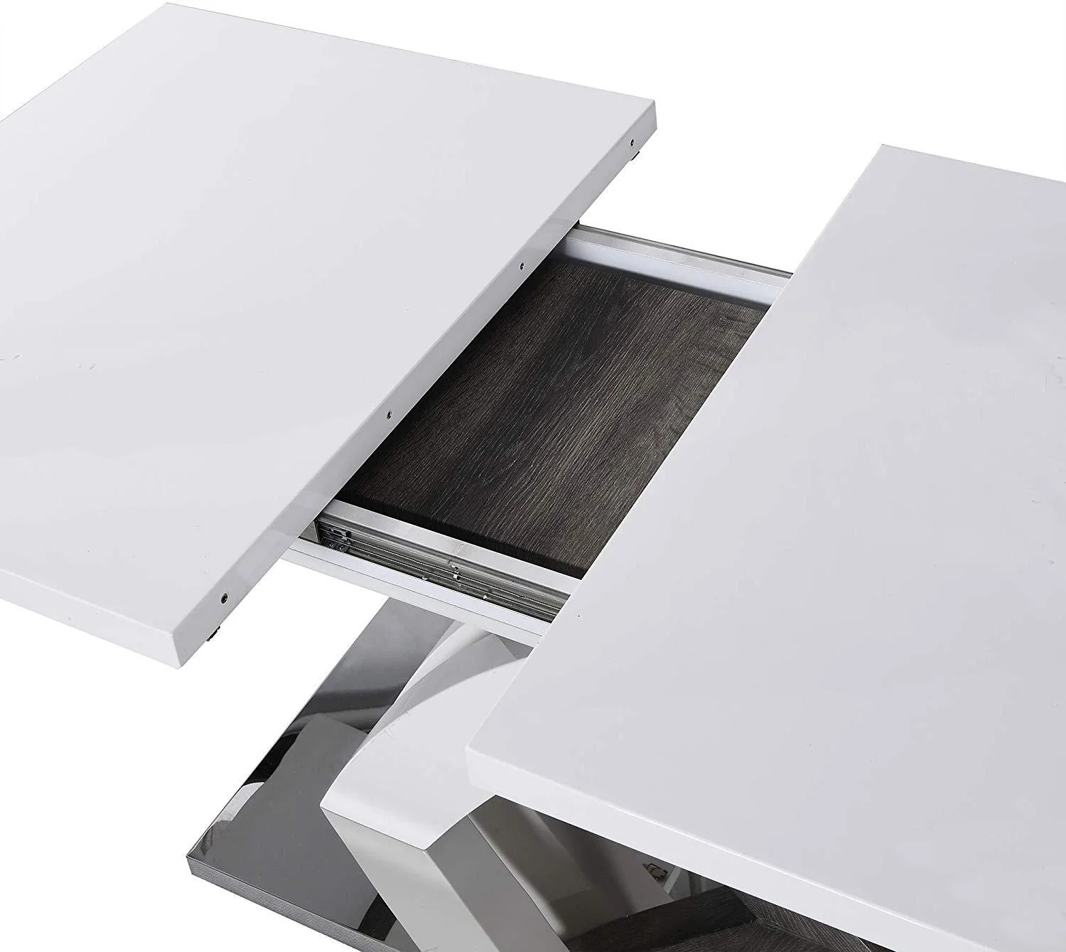 BASEL High Gloss White Extendable Dining Table 6 to 8-Seater with Stainless Steel Base - Image 7