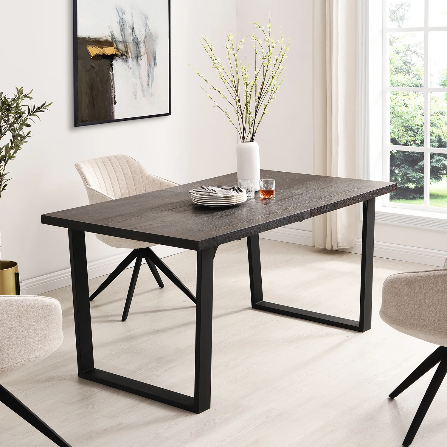 BERN 6-8 Seater Dark Oak Extending Dining Table with Metal Legs - Image 3