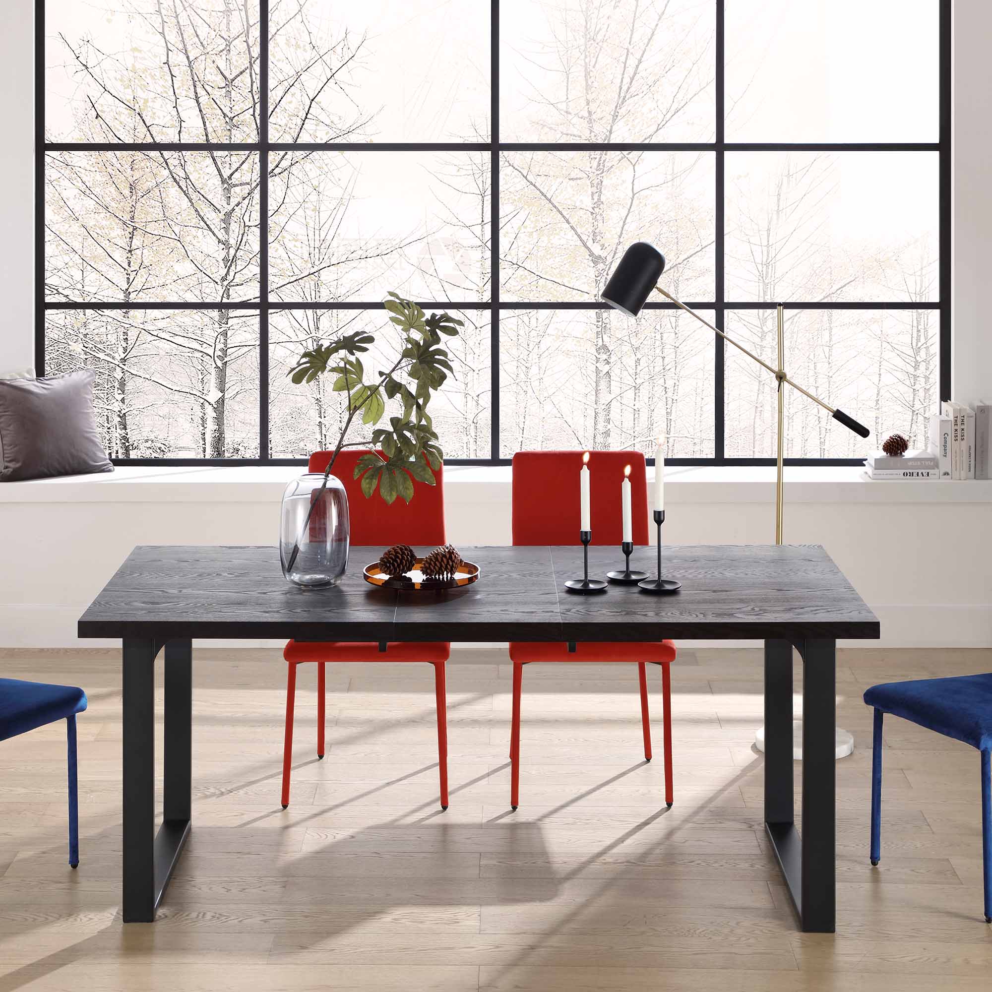 BERN 6-8 Seater Dark Oak Extending Dining Table with Metal Legs - Image 5