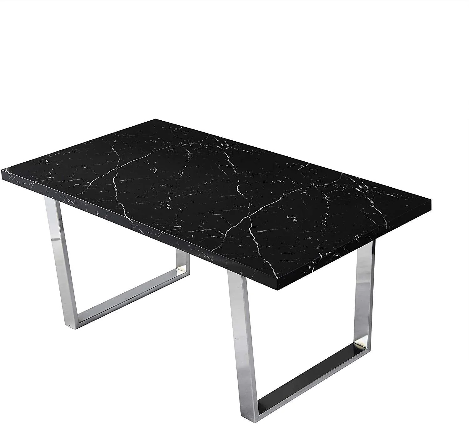 BIASCA 6-Seater High Gloss Marble Effect Dining Table with Silver Chrome Legs Black - Image 3