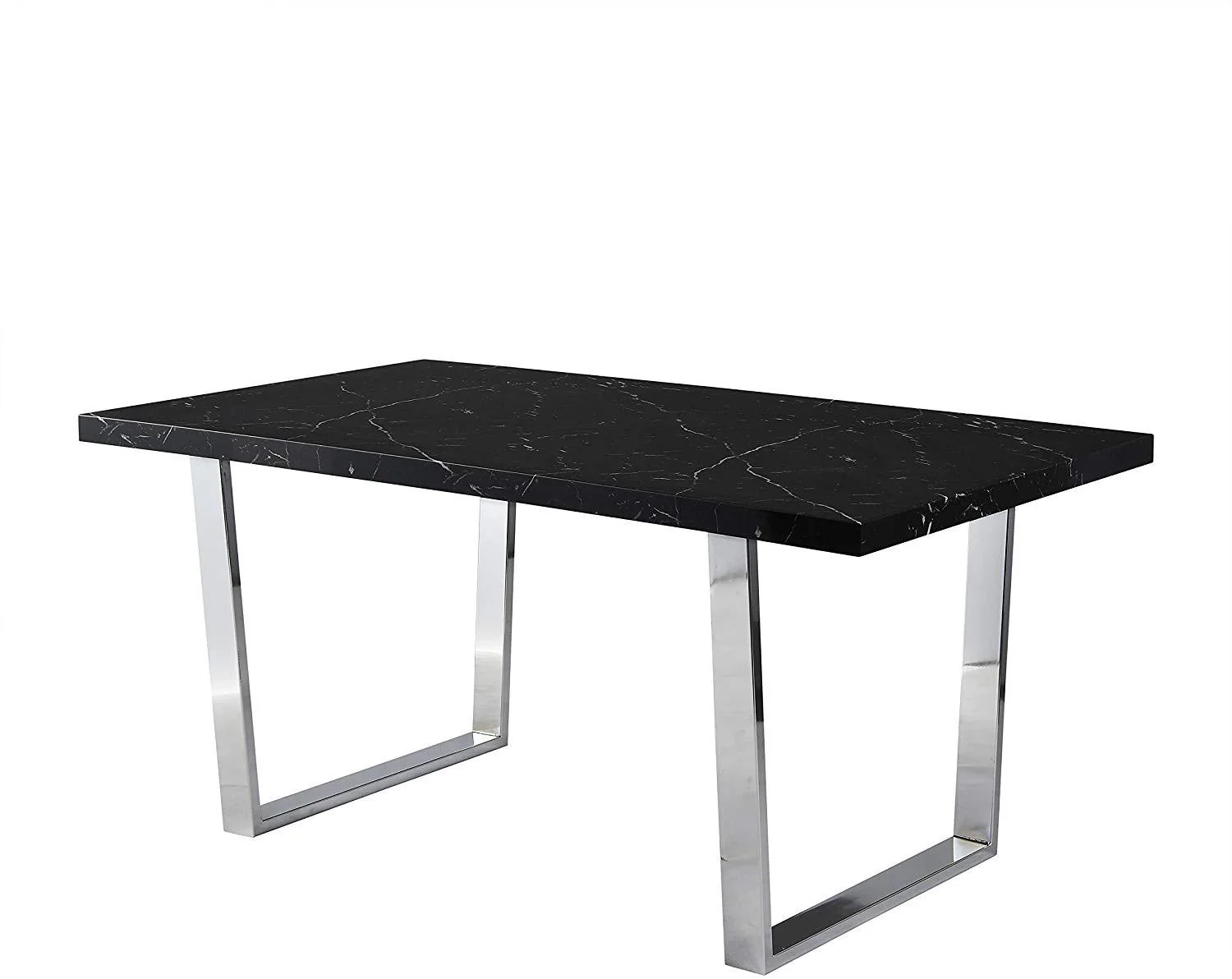 BIASCA 6-Seater High Gloss Marble Effect Dining Table with Silver Chrome Legs Black - Image 4