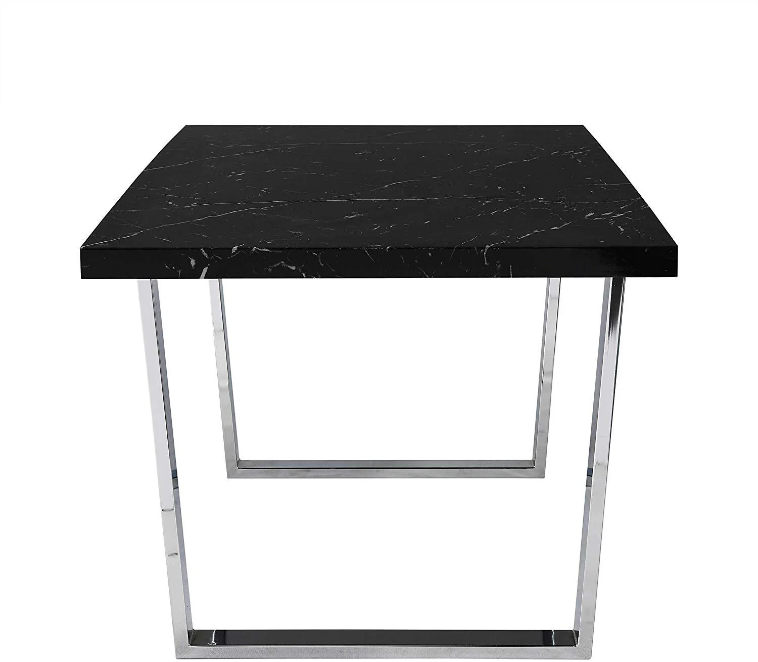 BIASCA 6-Seater High Gloss Marble Effect Dining Table with Silver Chrome Legs Black - Image 6