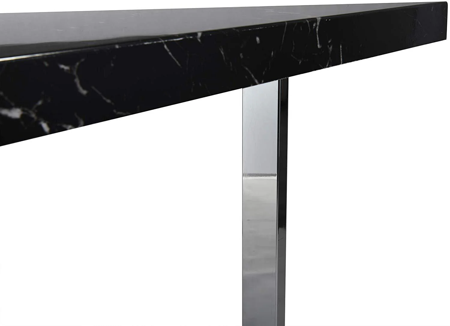 BIASCA 6-Seater High Gloss Marble Effect Dining Table with Silver Chrome Legs Black - Image 9