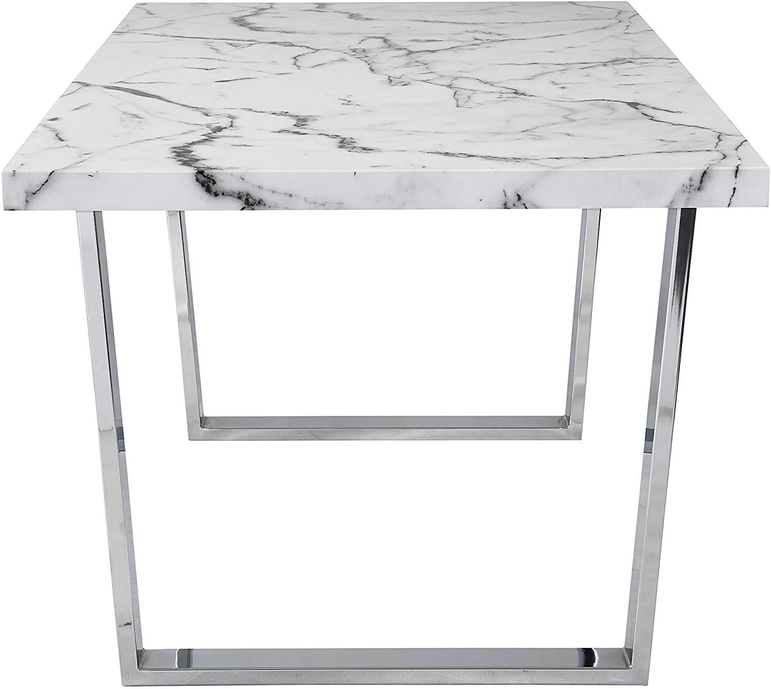 BIASCA 6-Seater High Gloss Marble Effect Dining Table with Silver Chrome Legs White - Image 3