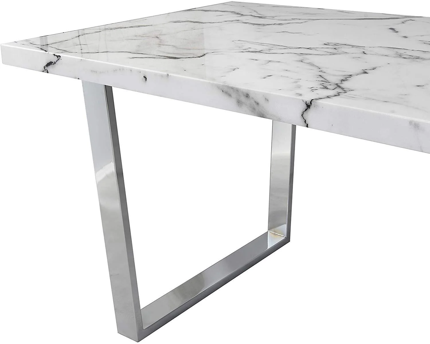 BIASCA 6-Seater High Gloss Marble Effect Dining Table with Silver Chrome Legs White - Image 5