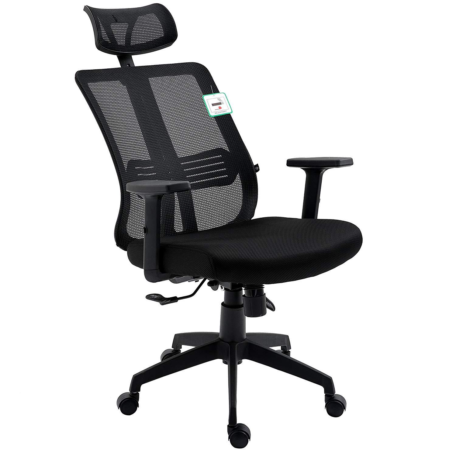 Black Mesh High Back Executive Office Chair Swivel Desk Chair with Synchro-Tilt, Adjustable Armrest & Headrest - Image 6