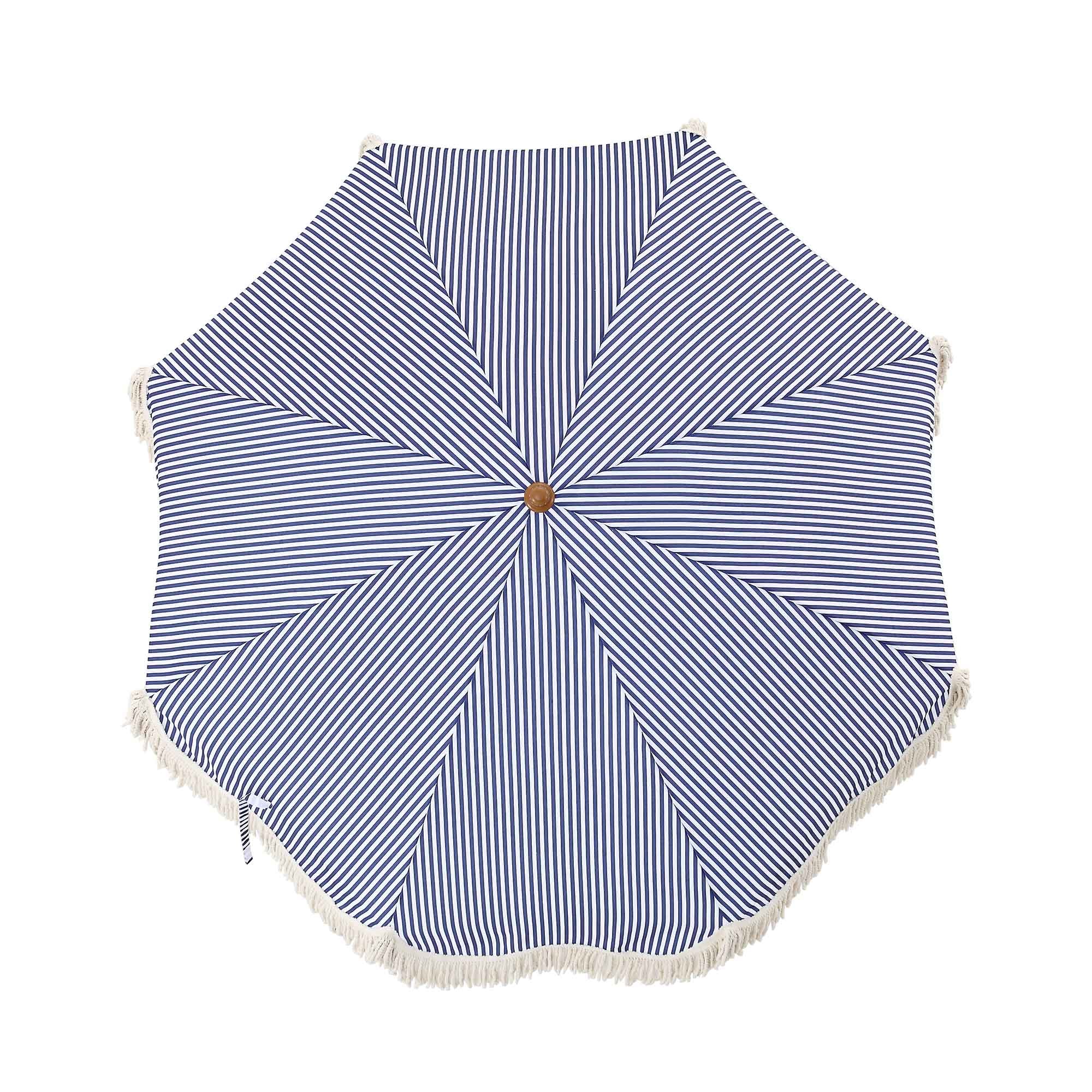 Gabriel Blue and White Striped Fringed Parasol with Tilt - Image 10