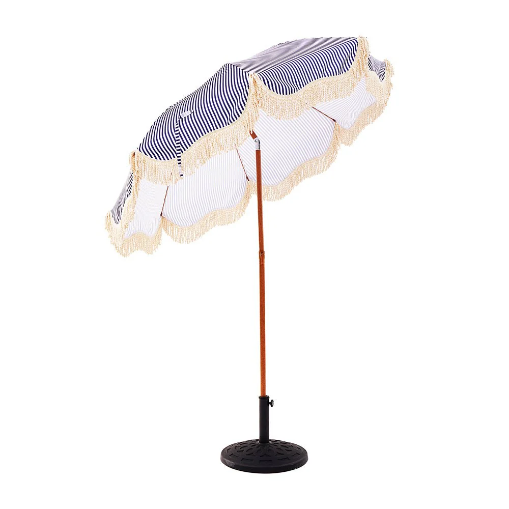 Gabriel Blue and White Striped Fringed Parasol with Tilt - Image 6