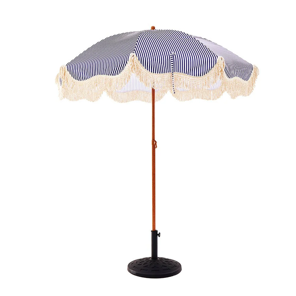 Gabriel Blue and White Striped Fringed Parasol with Tilt - Image 7