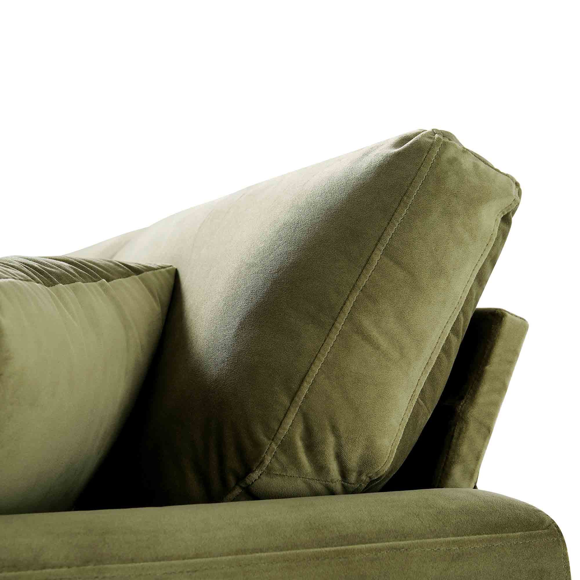 Brigette 2-Seater Olive Green Velvet Sofa with Antique Brass Castor Legs - Image 11