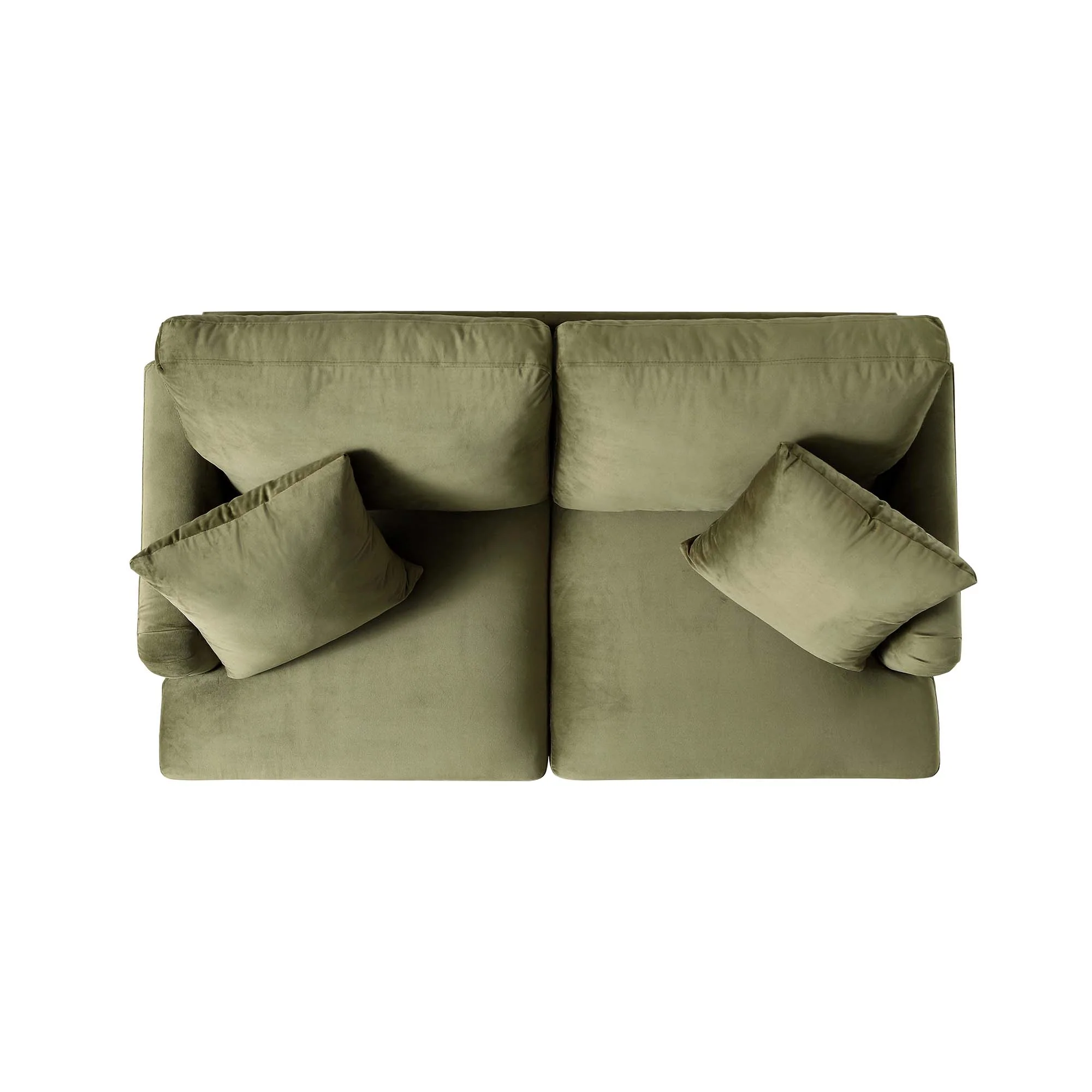 Brigette 2-Seater Olive Green Velvet Sofa with Antique Brass Castor Legs - Image 8
