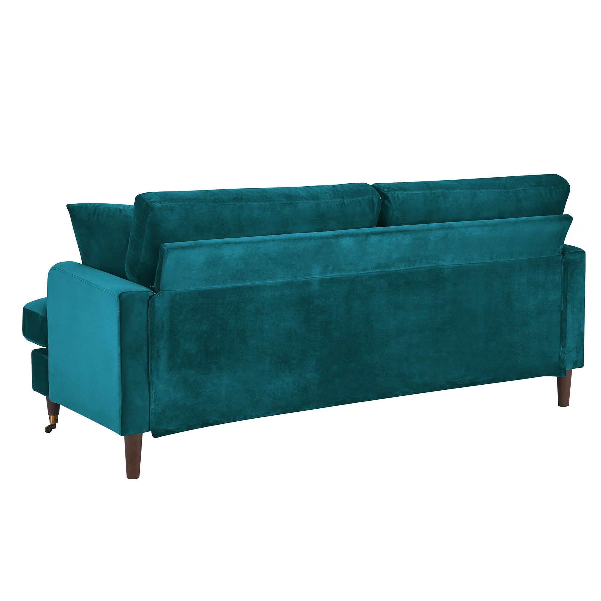 Brigette 3-Seater Teal Velvet Sofa with Antique Brass Castor Legs - Image 7