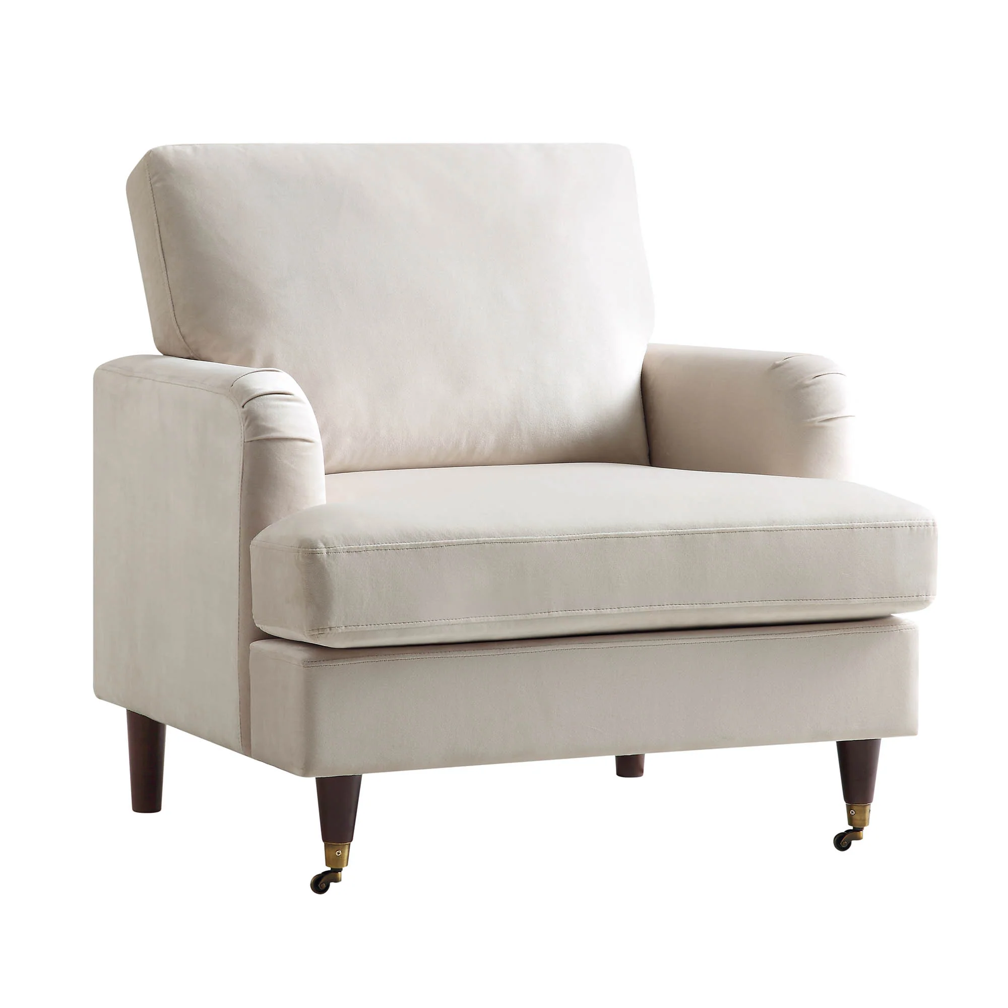 Brigette Beige Velvet Armchair with Antique Brass Castor Legs - Image 3