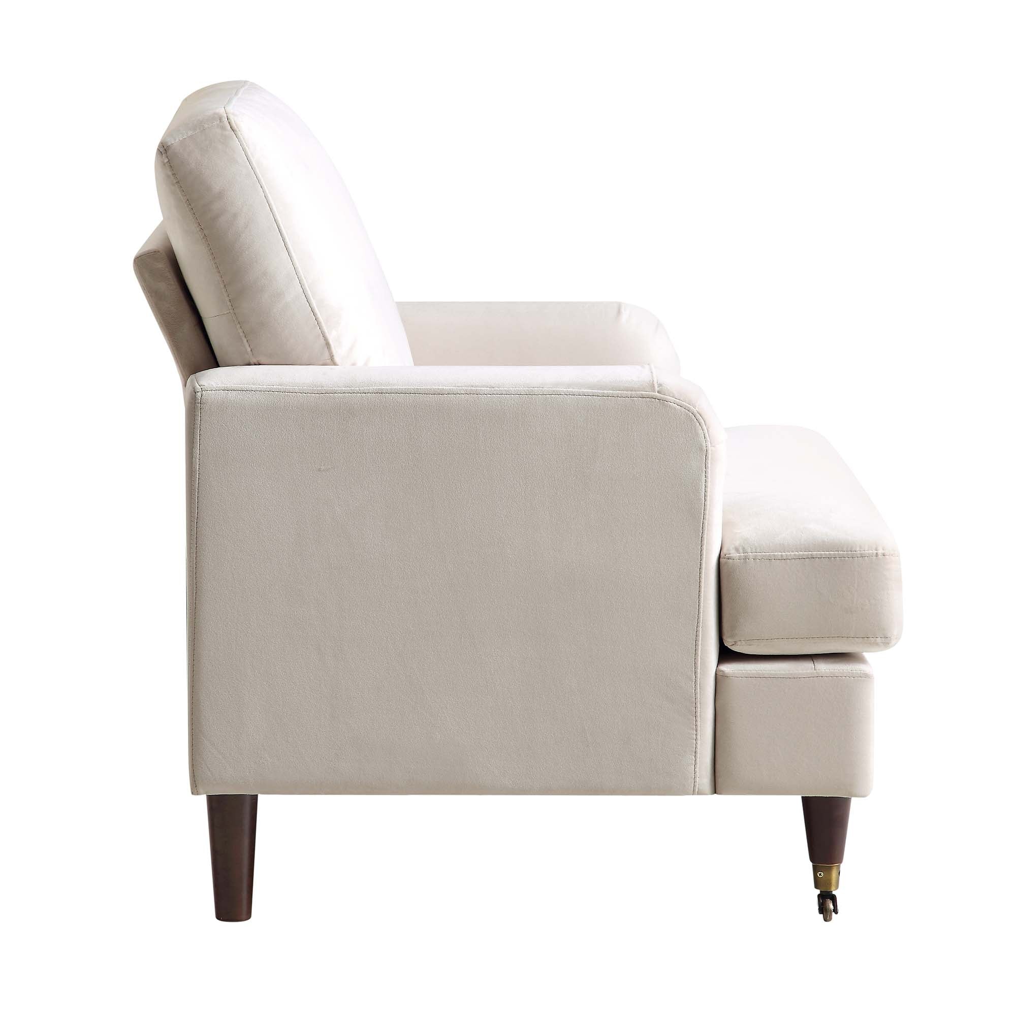 Brigette Beige Velvet Armchair with Antique Brass Castor Legs - Image 6