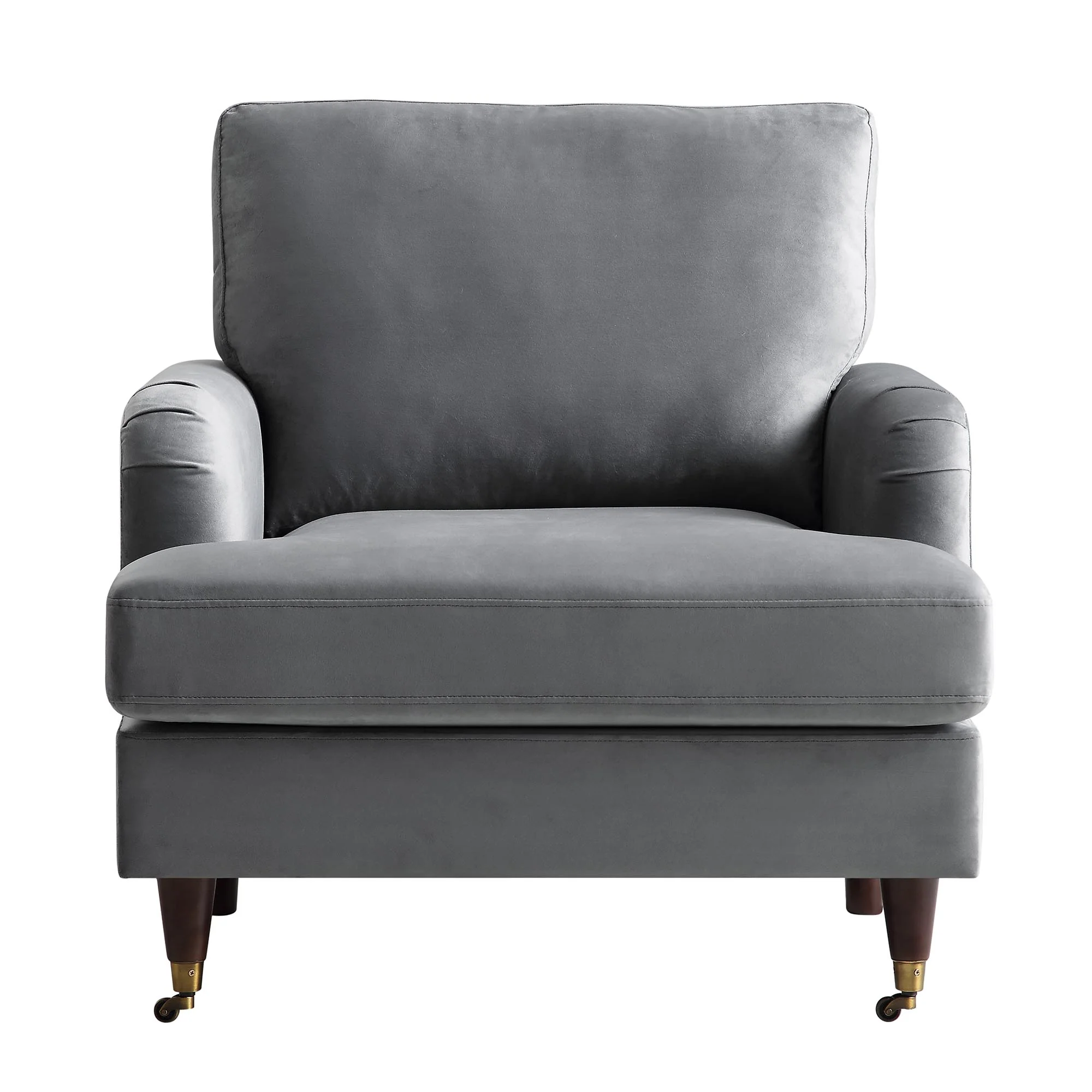 Brigette Grey Velvet Armchair with Antique Brass Castor Legs - Image 3
