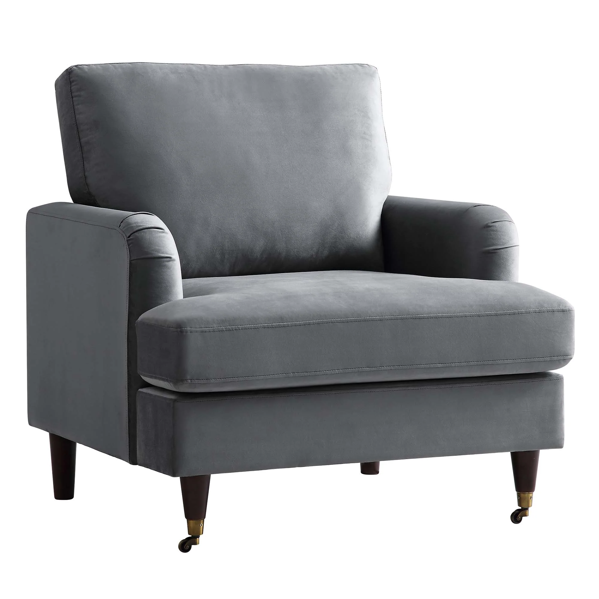 Brigette Grey Velvet Armchair with Antique Brass Castor Legs - Image 4