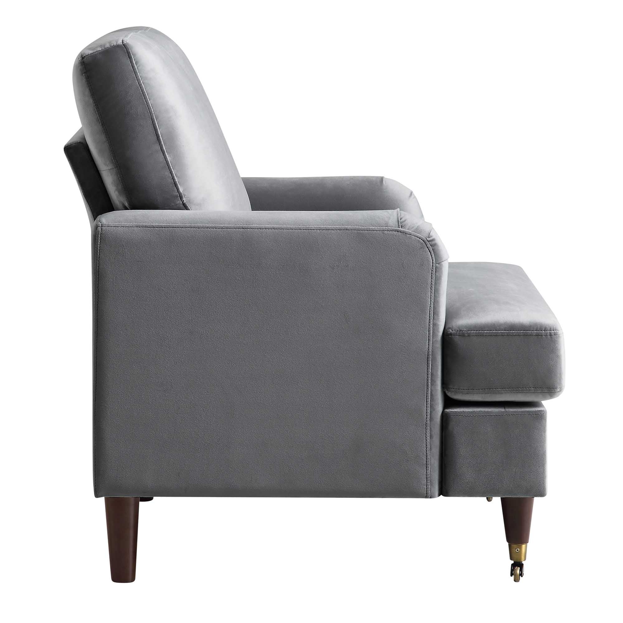 Brigette Grey Velvet Armchair with Antique Brass Castor Legs - Image 6