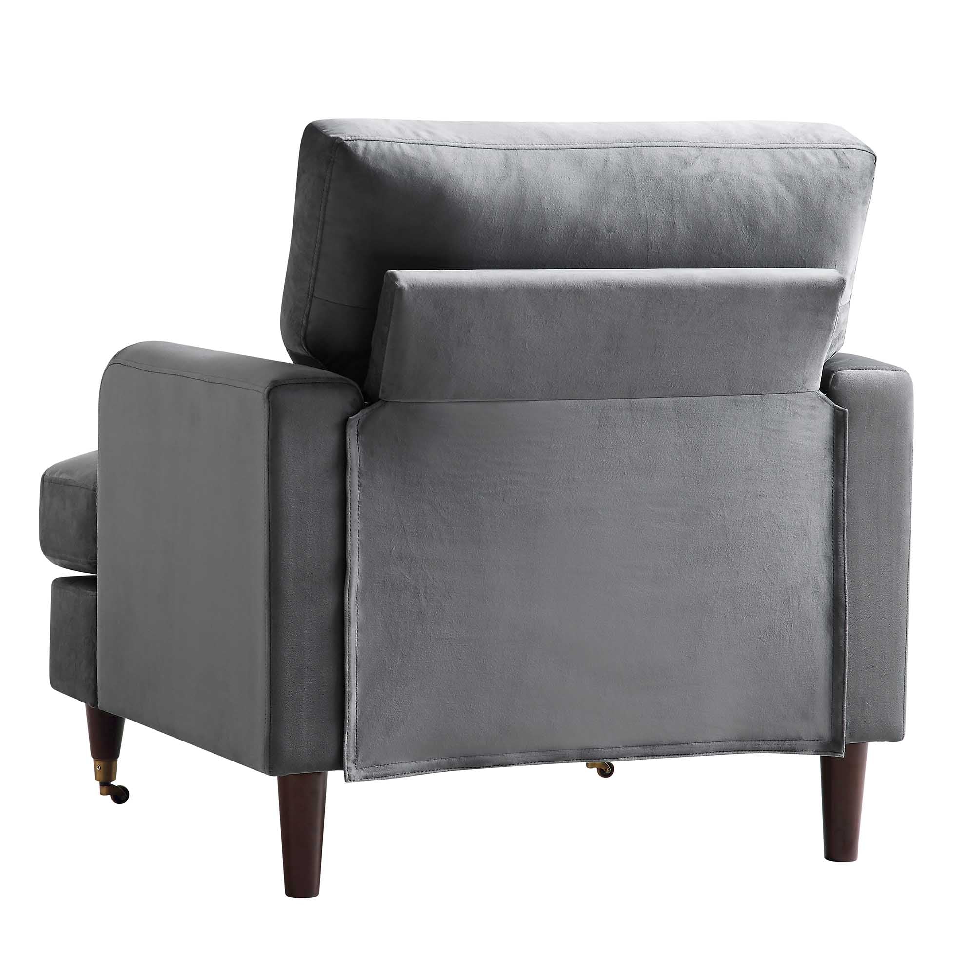 Brigette Grey Velvet Armchair with Antique Brass Castor Legs - Image 7