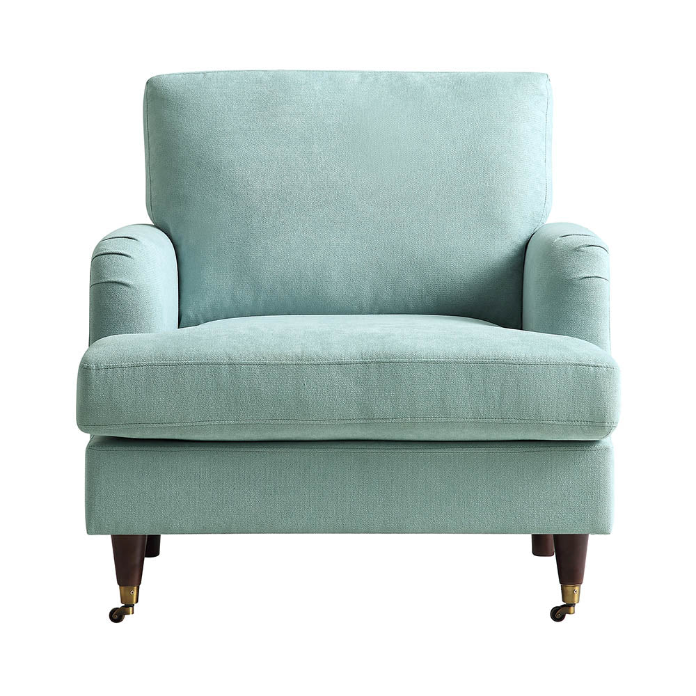 Brigette Mint Soft Brushed Fabric Armchair with Antique Brass Castor Legs - Image 3