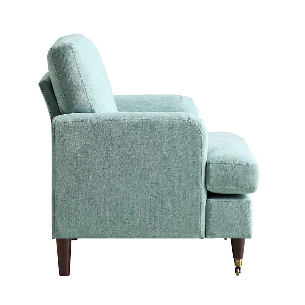 Brigette Mint Soft Brushed Fabric Armchair with Antique Brass Castor Legs - Image 6