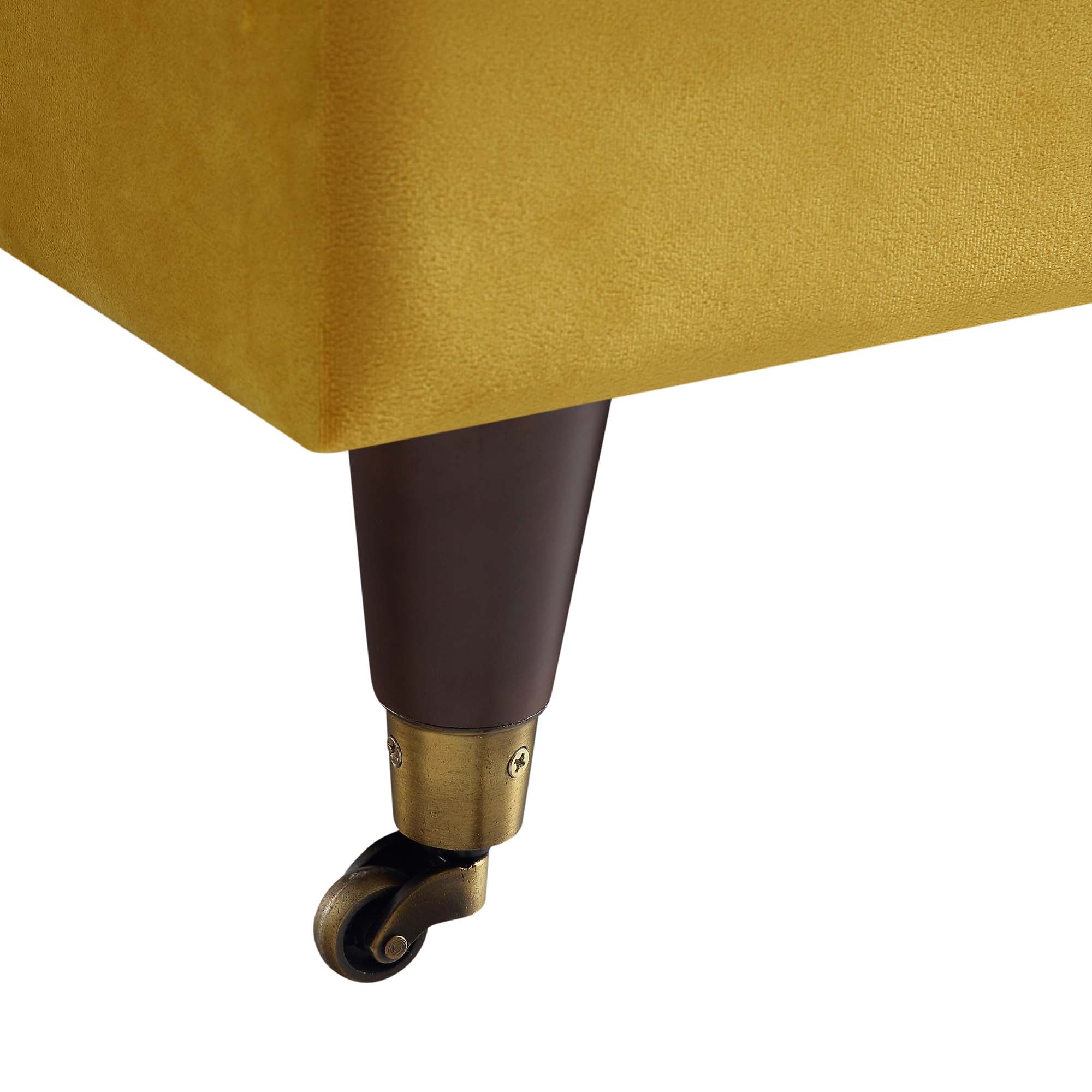 Brigette Mustard Velvet Armchair with Antique Brass Castor Legs - Image 11