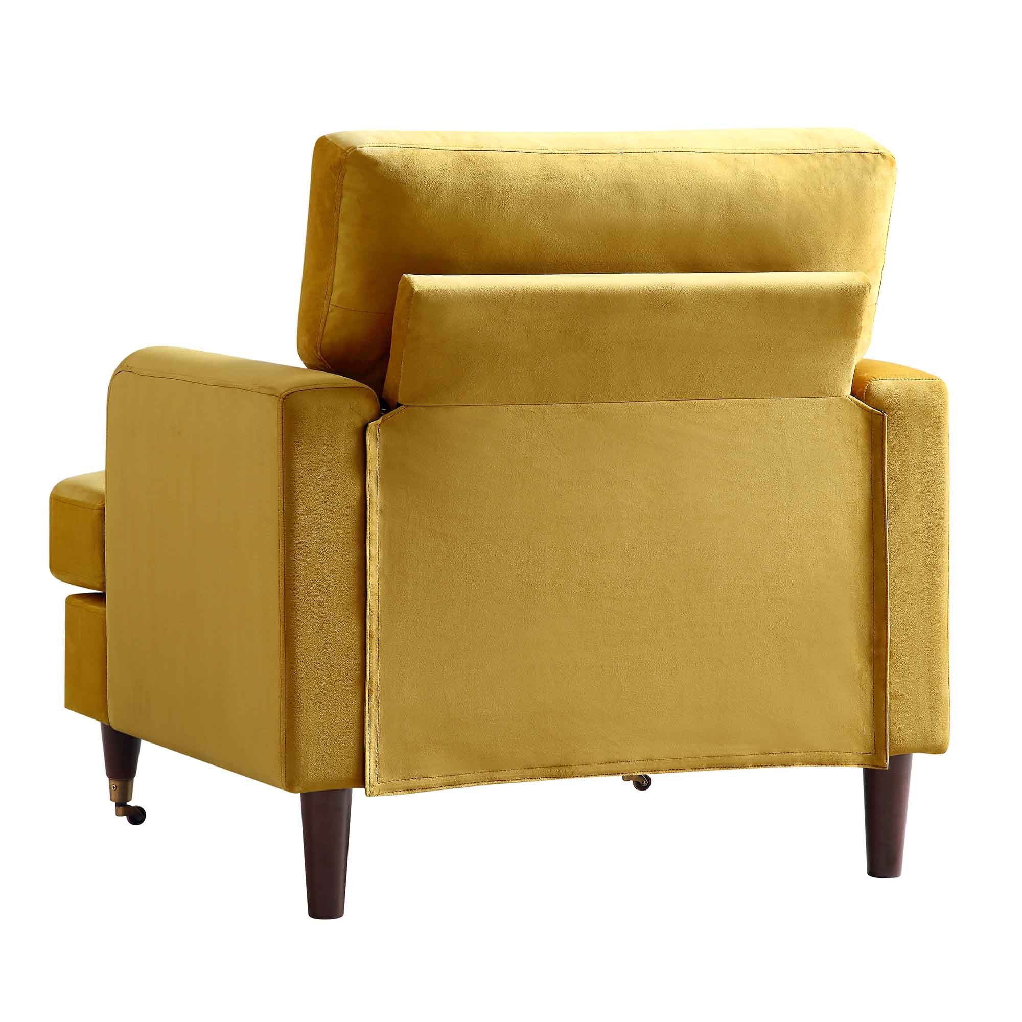 Brigette Mustard Velvet Armchair with Antique Brass Castor Legs - Image 7