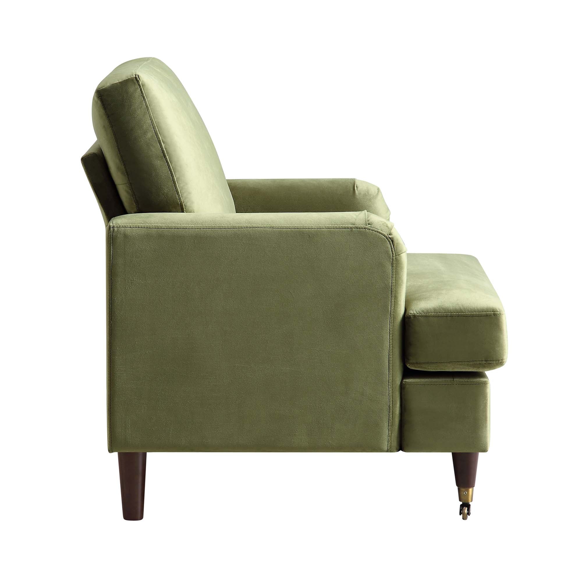 Brigette Olive Green Velvet Armchair with Antique Brass Castor Legs - Image 6