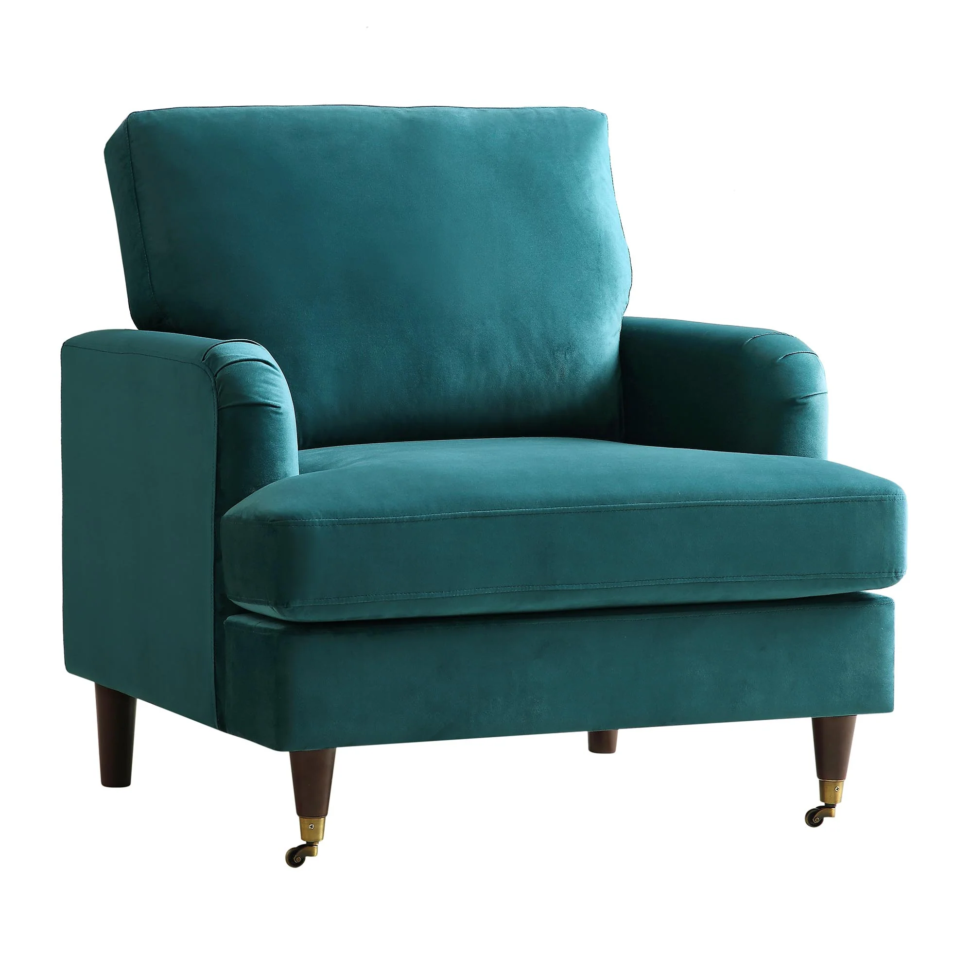 Brigette Teal Velvet Armchair with Antique Brass Castor Legs - Image 4
