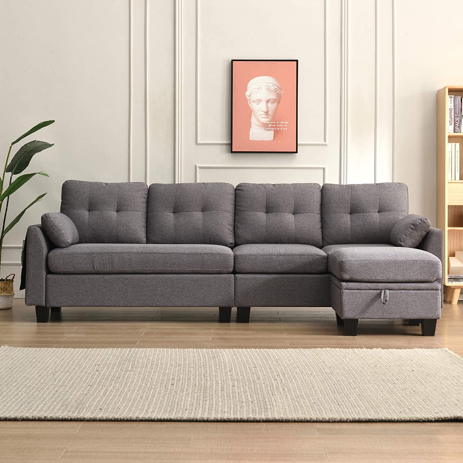Brunswick Large 4-Seater Storage Chaise Sofa in Dark Grey - Image 3