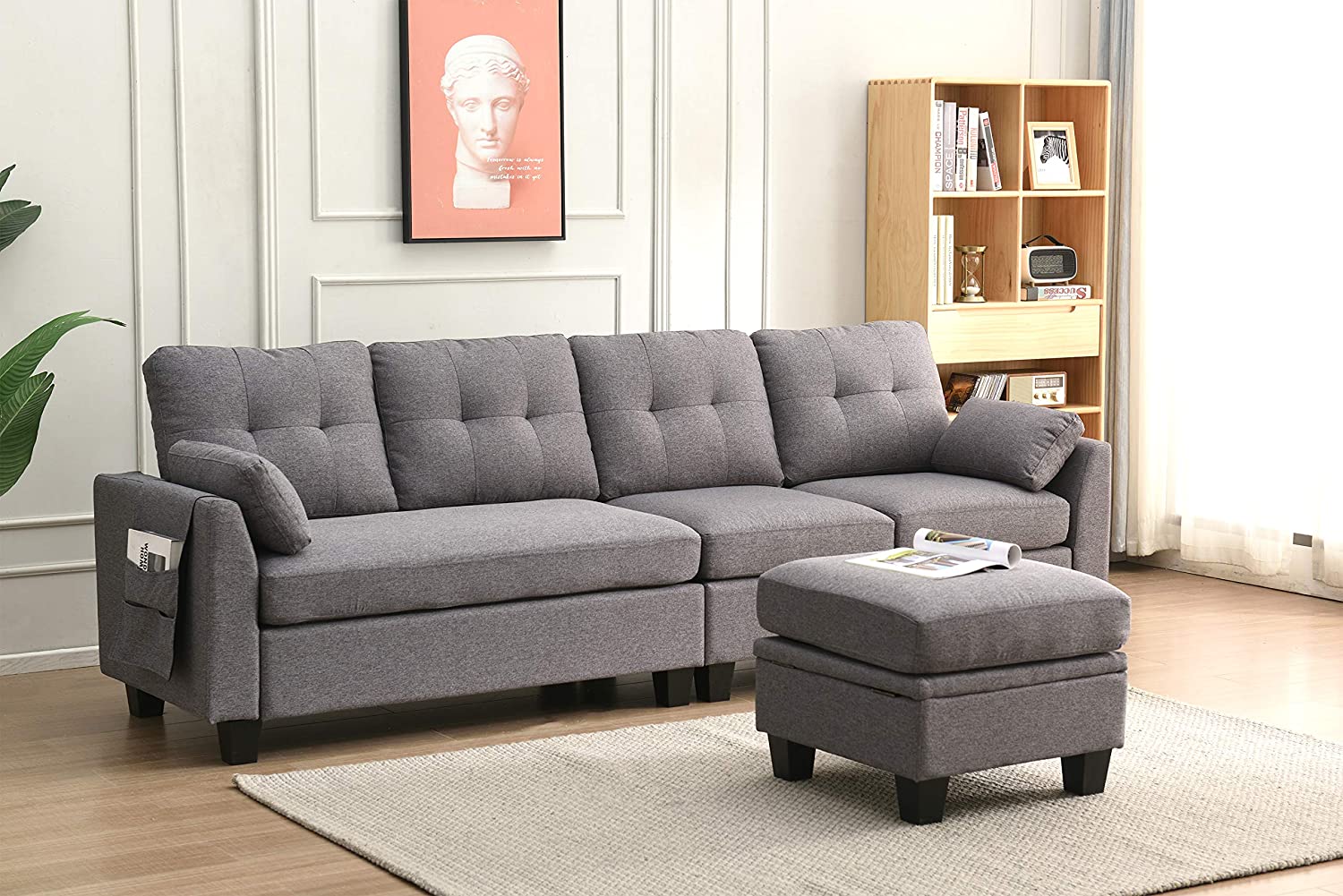 Brunswick Large 4-Seater Storage Chaise Sofa in Dark Grey - Image 4