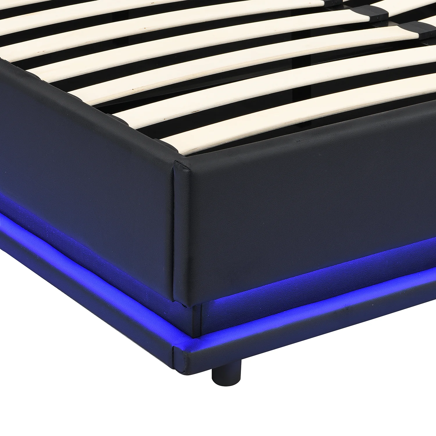 Buxton Faux Leather End Opening Ottoman Storage Bed Frame with Multi-colour LED Light Strip (Black PU) - Image 10