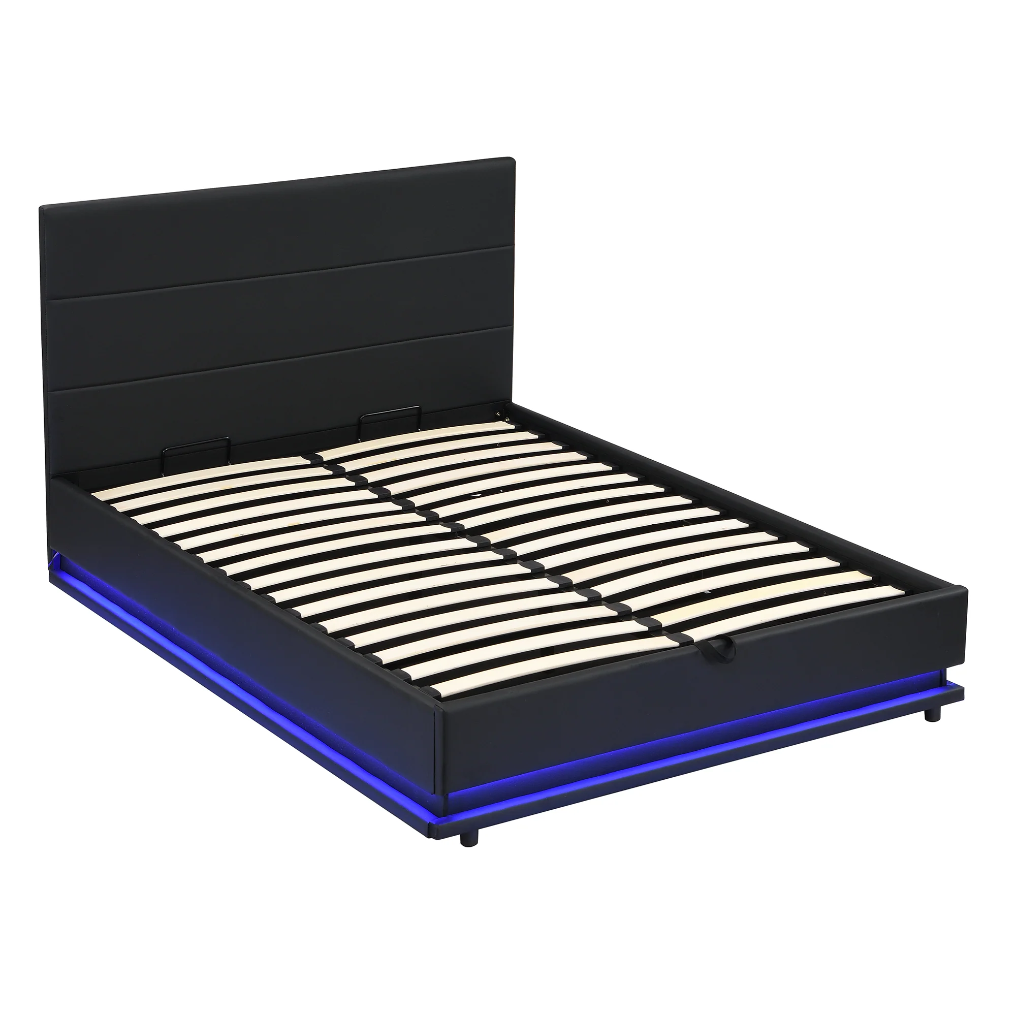 Buxton Faux Leather End Opening Ottoman Storage Bed Frame with Multi-colour LED Light Strip (Black PU) - Image 3