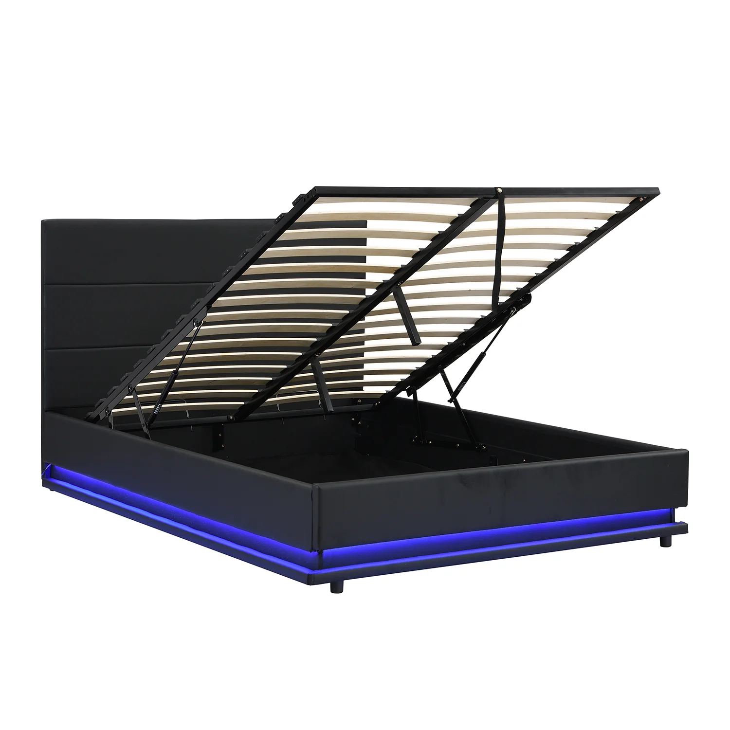 Buxton Faux Leather End Opening Ottoman Storage Bed Frame with Multi-colour LED Light Strip (Black PU) - Image 4