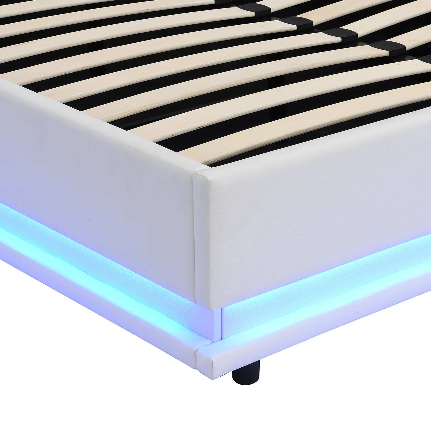 Buxton Faux Leather End Opening Ottoman Storage Bed Frame with Muti-colour LED Light Strip (White PU) - Image 11